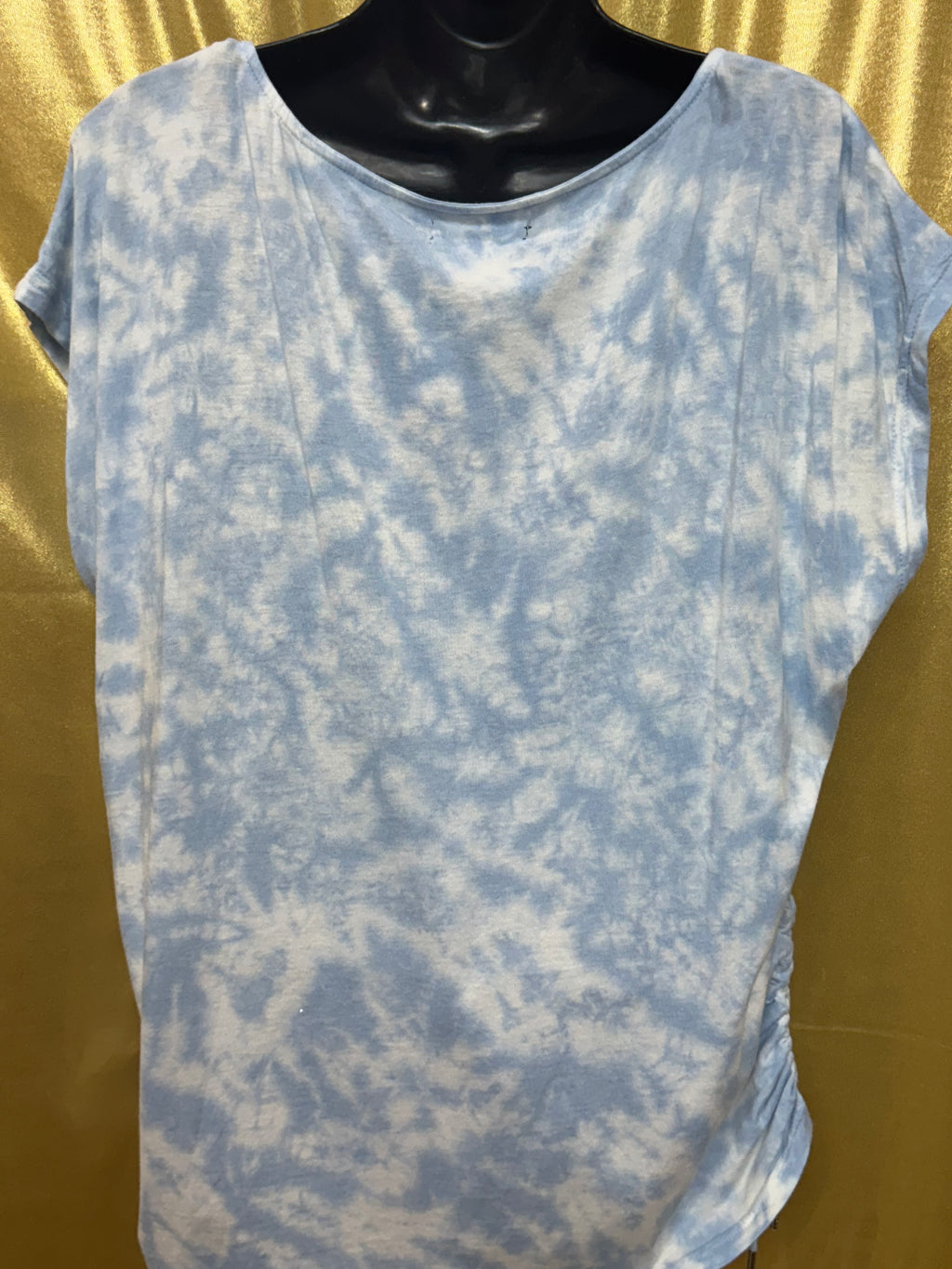 Chaps Blue Tie Dye Side Cinch T-Shirt Large Cotton Modal Cap Sleeve Tee 🌀
