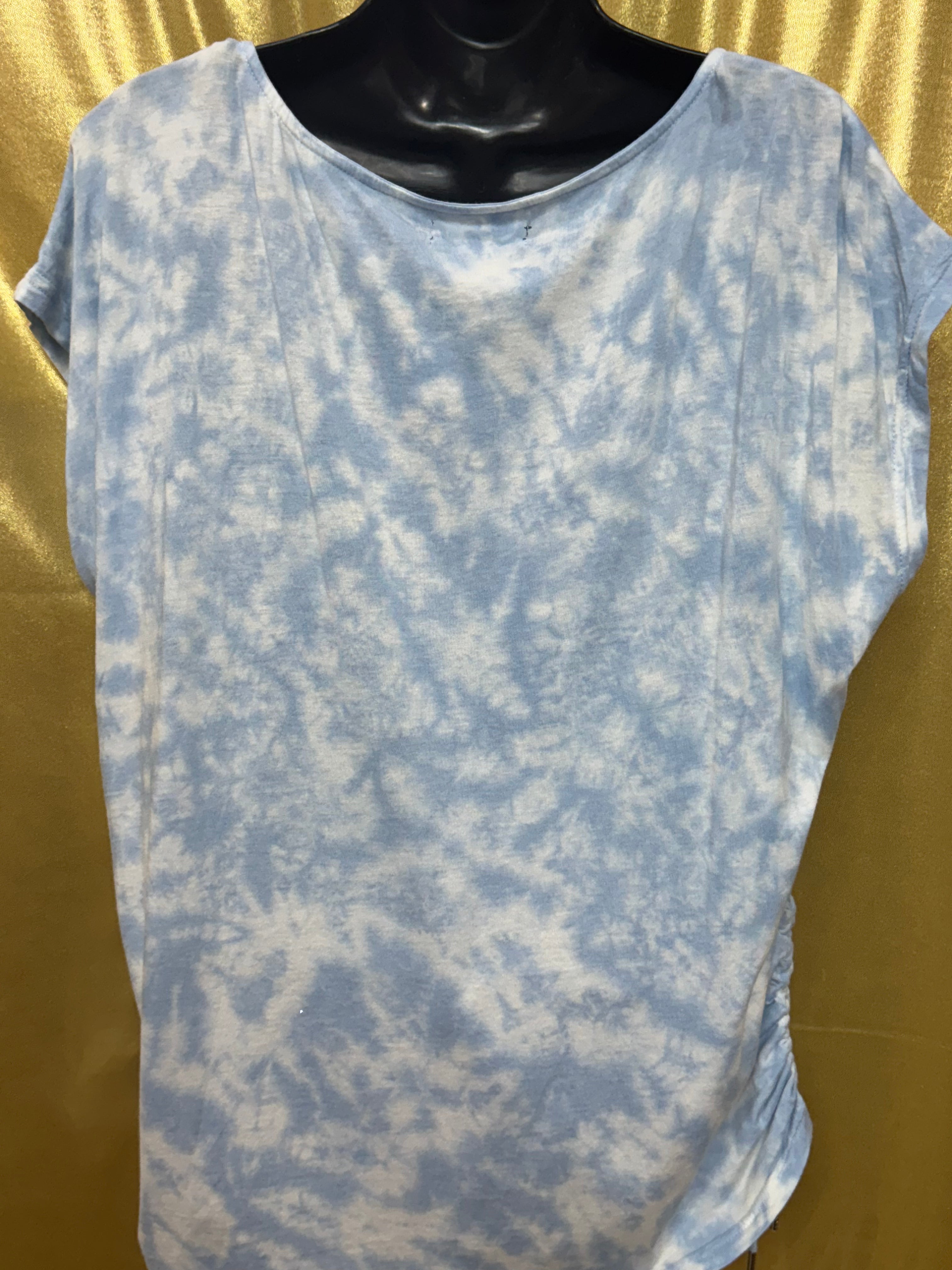 Chaps Blue Tie Dye Side Cinch T-Shirt Large Cotton Modal Cap Sleeve Tee 🌀
