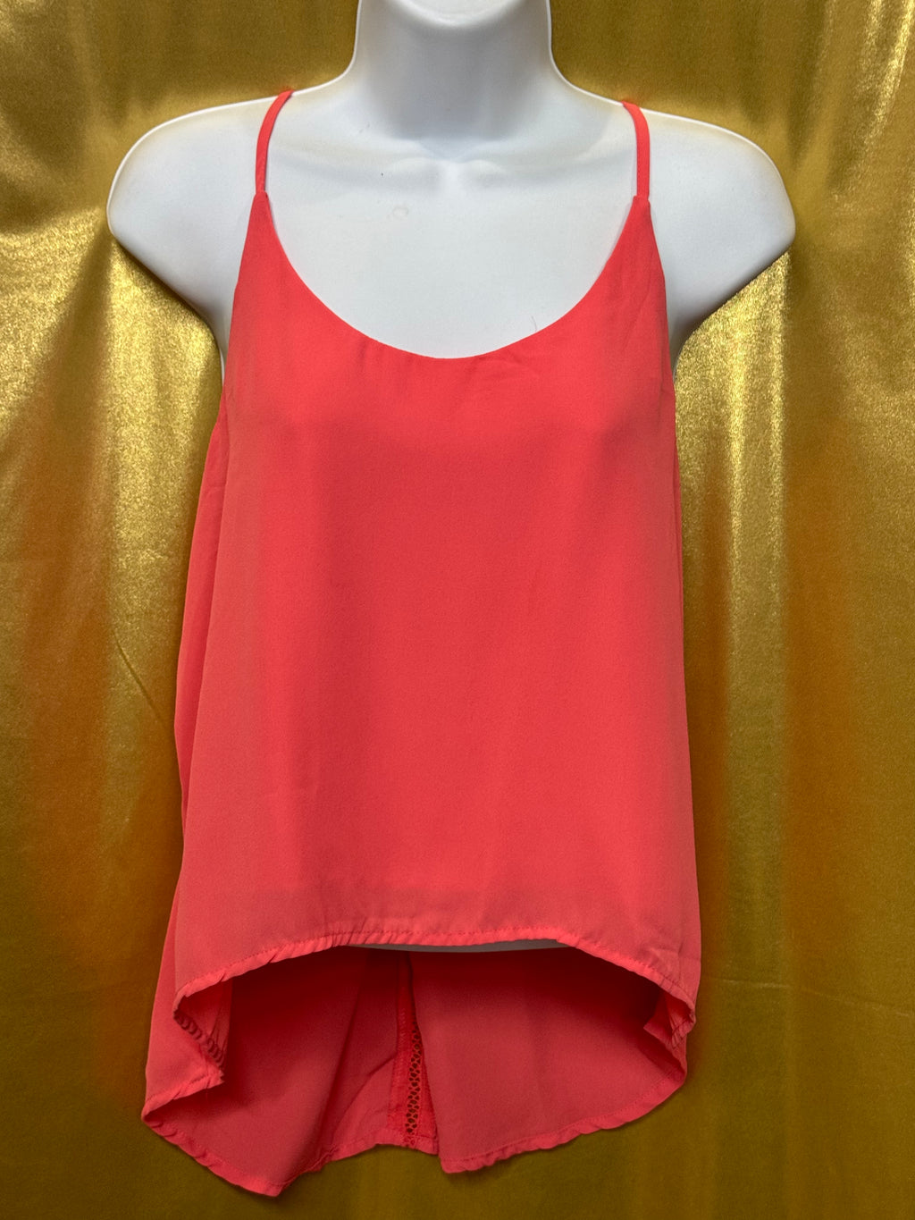 Ambiance Neon Coral High-Low Tank Top | Racerback Lace Detail Size L