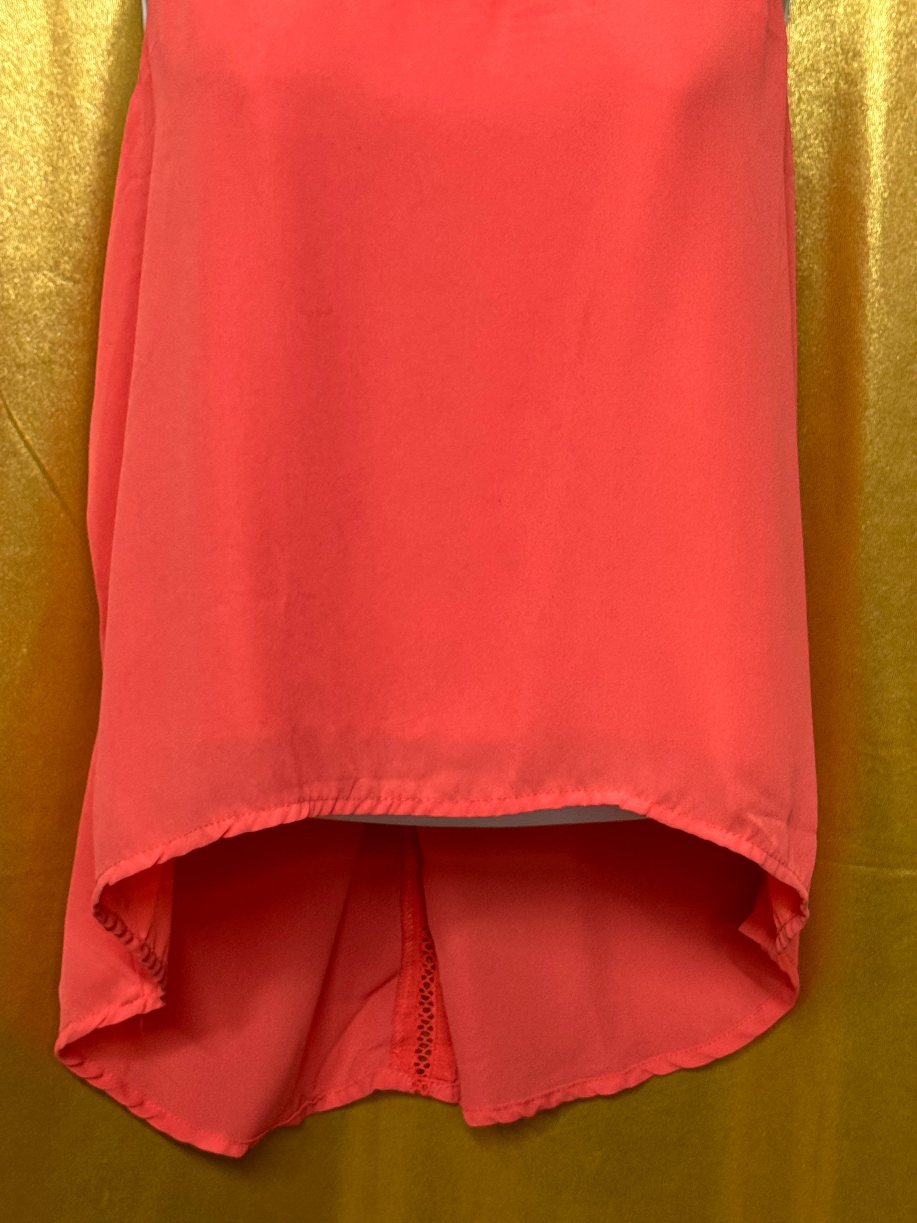 Ambiance Neon Coral High-Low Tank Top | Racerback Lace Detail Size L