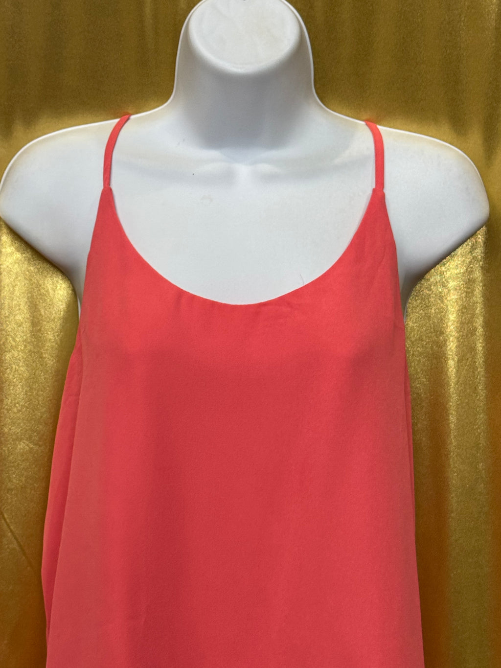 Ambiance Neon Coral High-Low Tank Top | Racerback Lace Detail Size L