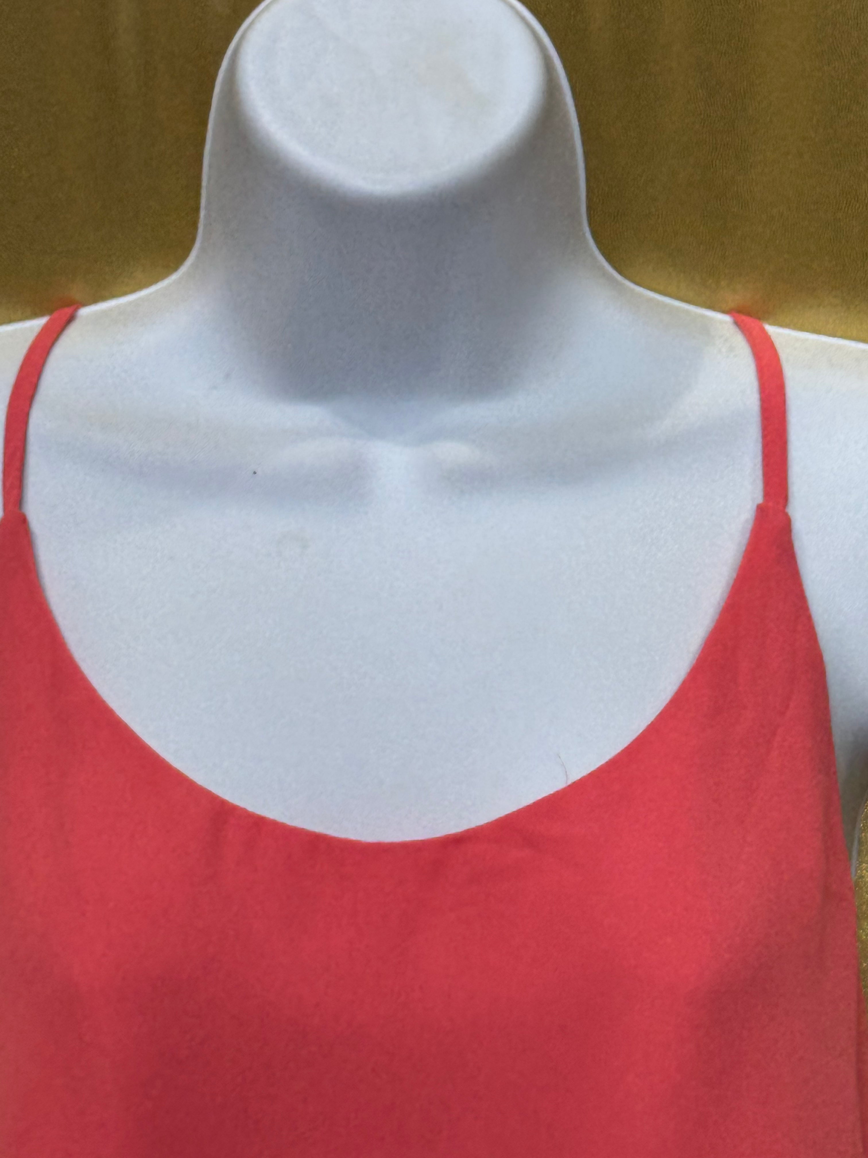 Ambiance Neon Coral High-Low Tank Top | Racerback Lace Detail Size L