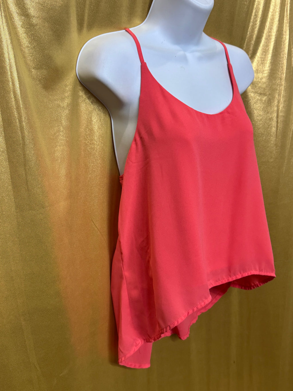 Ambiance Neon Coral High-Low Tank Top | Racerback Lace Detail Size L