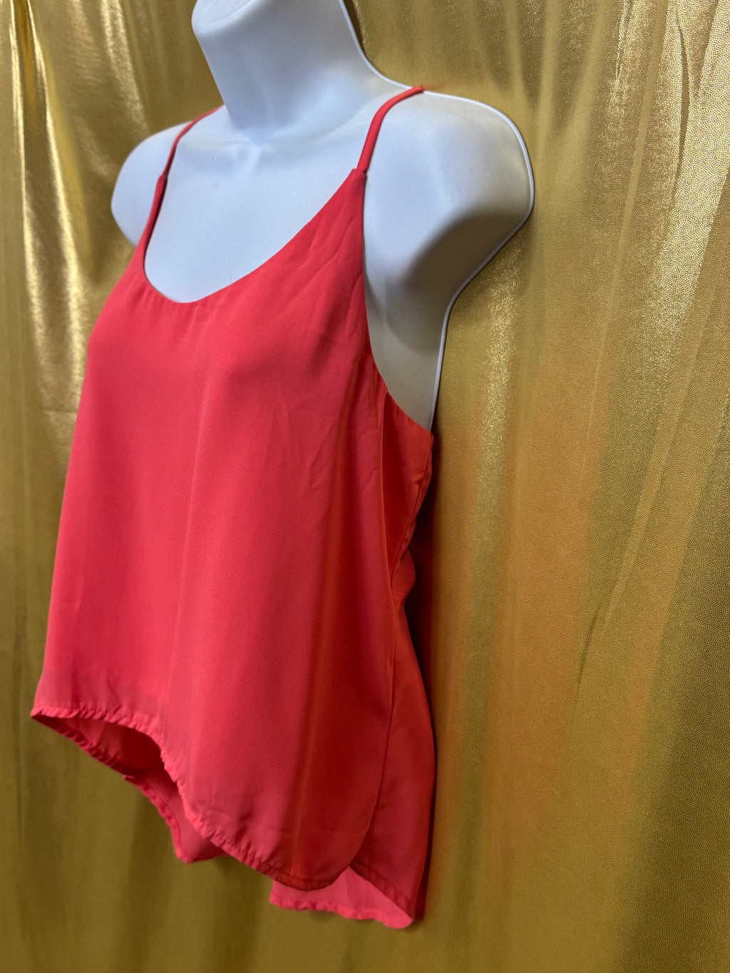 Ambiance Neon Coral High-Low Tank Top | Racerback Lace Detail Size L