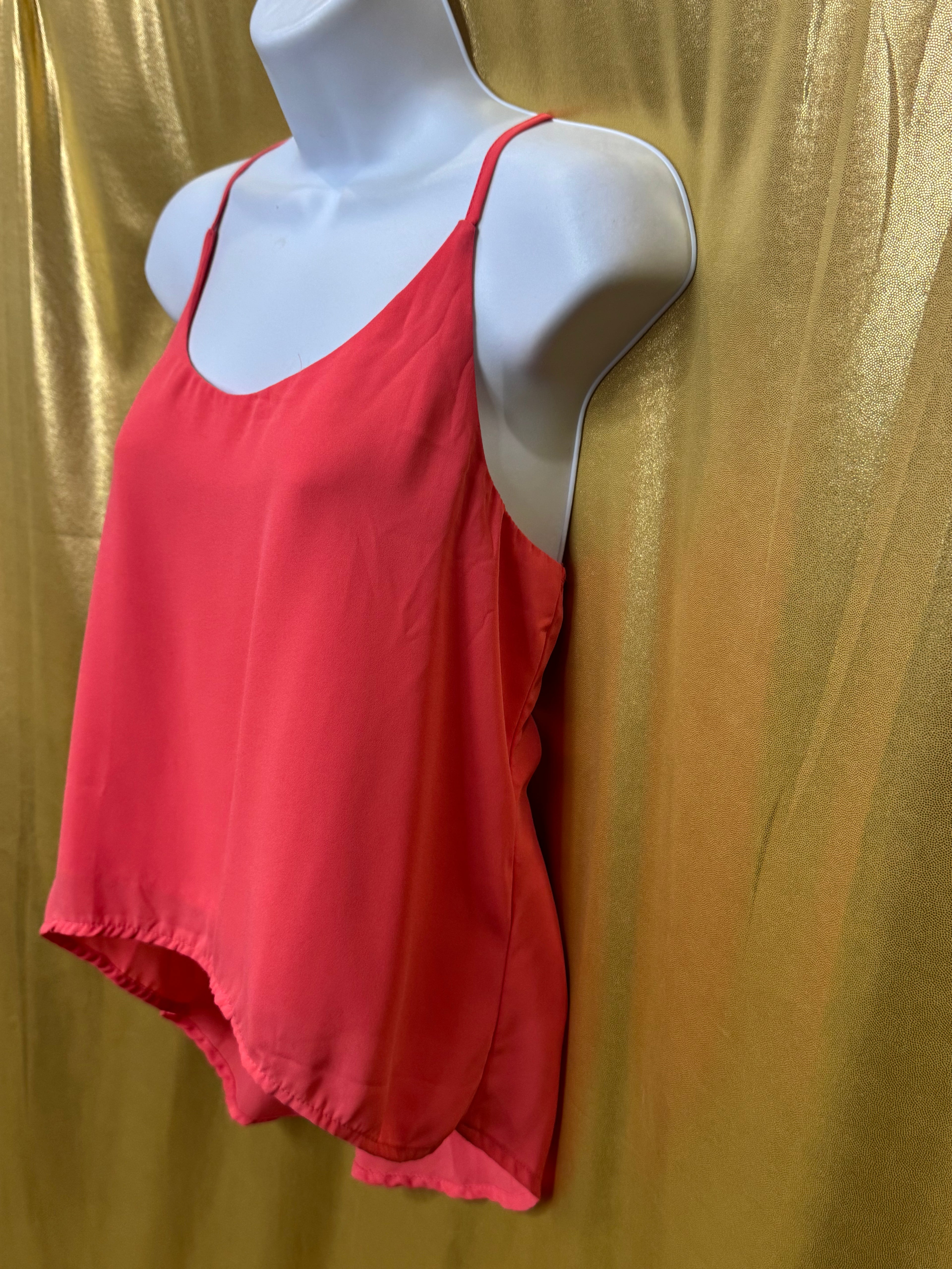 Ambiance Neon Coral High-Low Tank Top | Racerback Lace Detail Size L