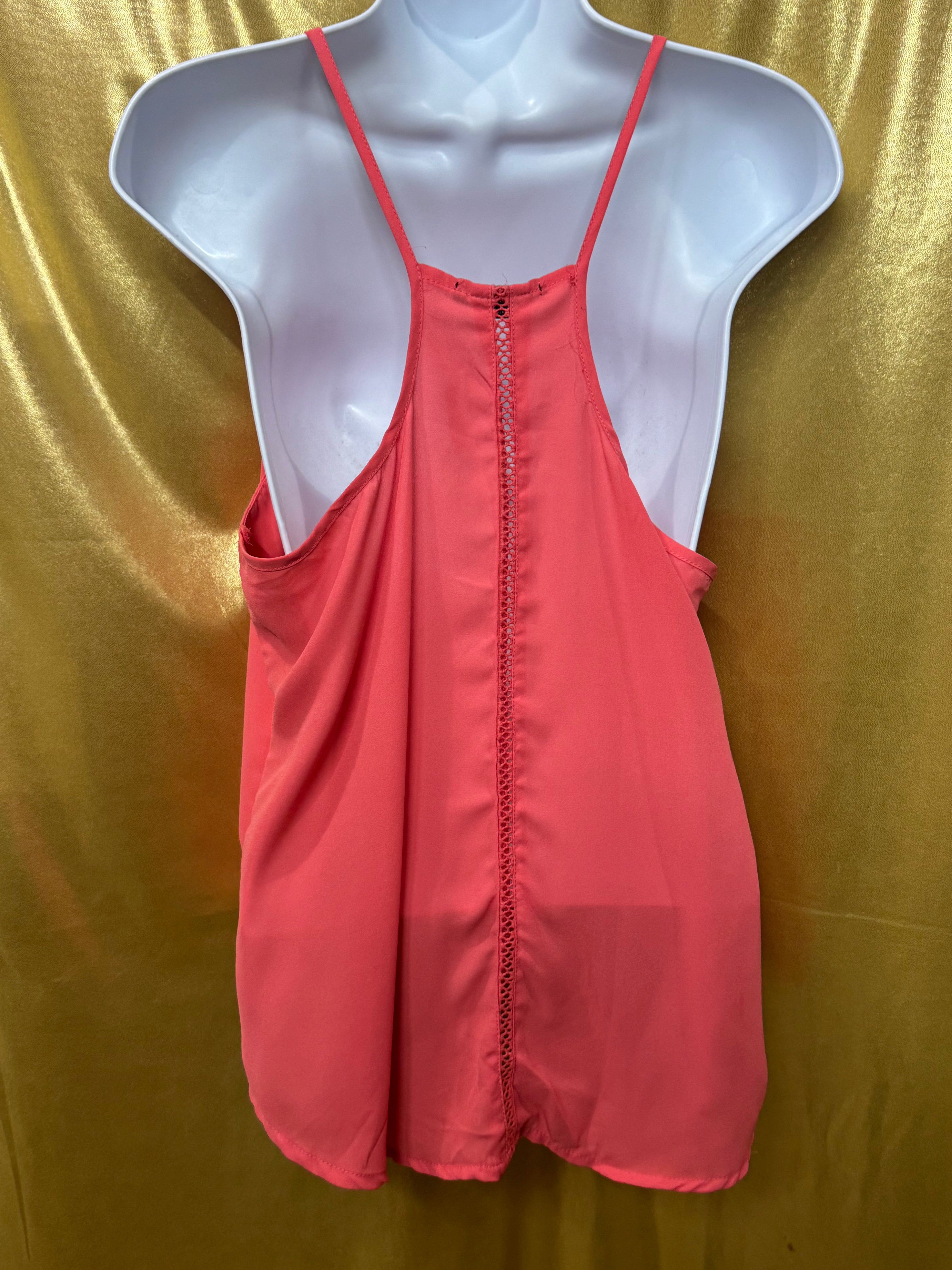 Ambiance Neon Coral High-Low Tank Top | Racerback Lace Detail Size L