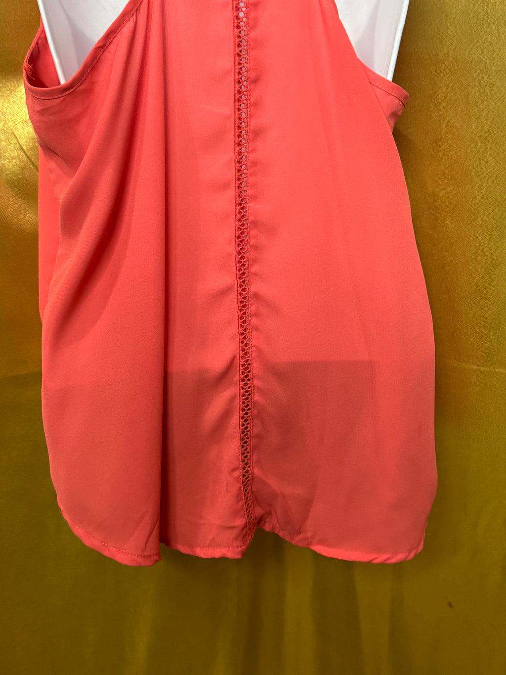 Ambiance Neon Coral High-Low Tank Top | Racerback Lace Detail Size L