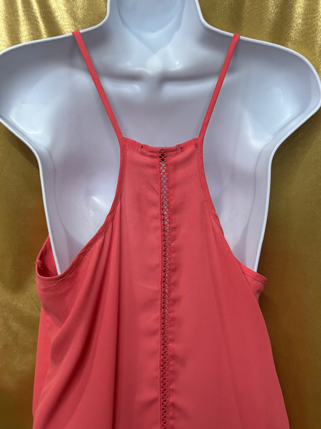 Ambiance Neon Coral High-Low Tank Top | Racerback Lace Detail Size L
