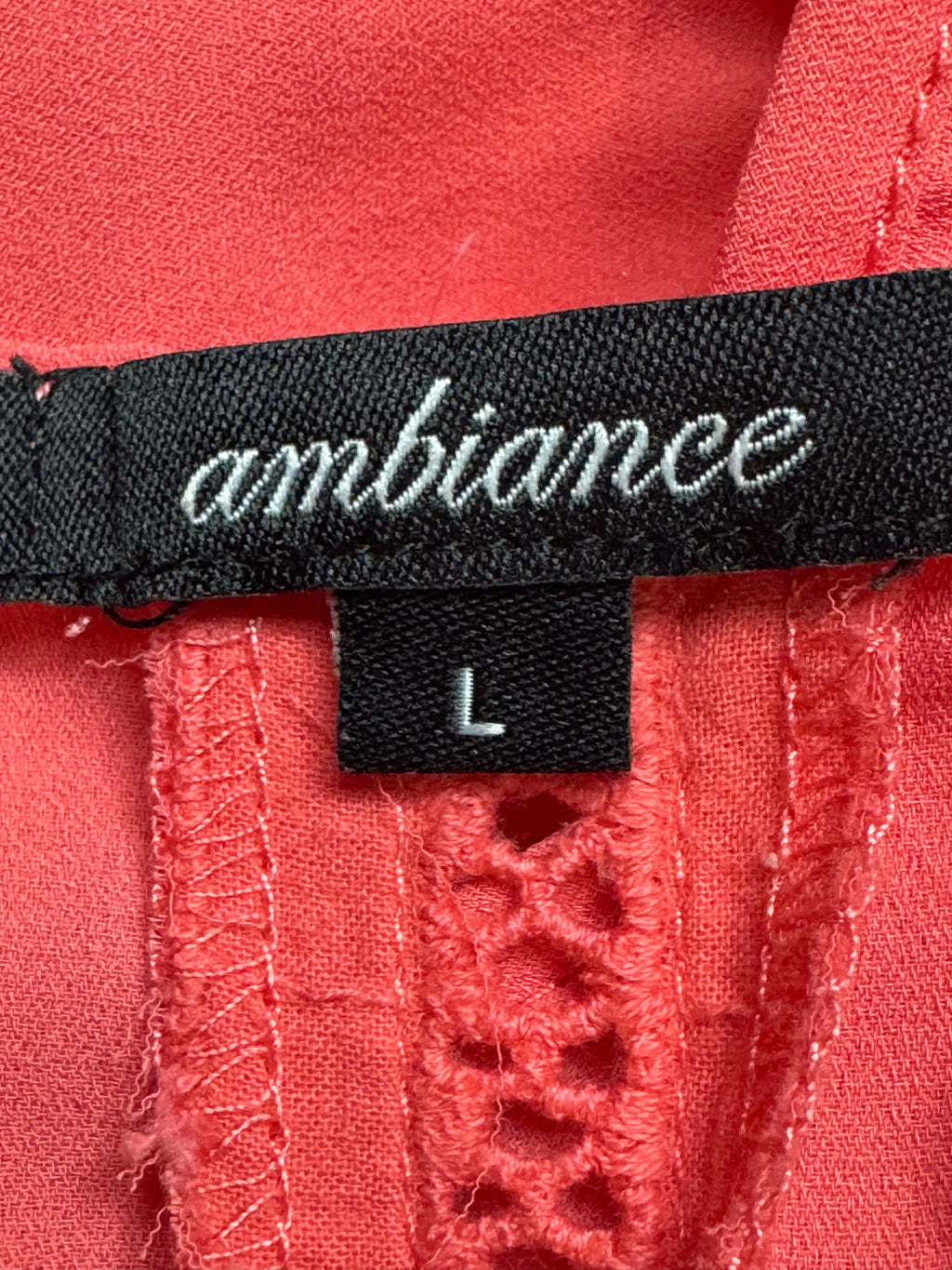 Ambiance Neon Coral High-Low Tank Top | Racerback Lace Detail Size L