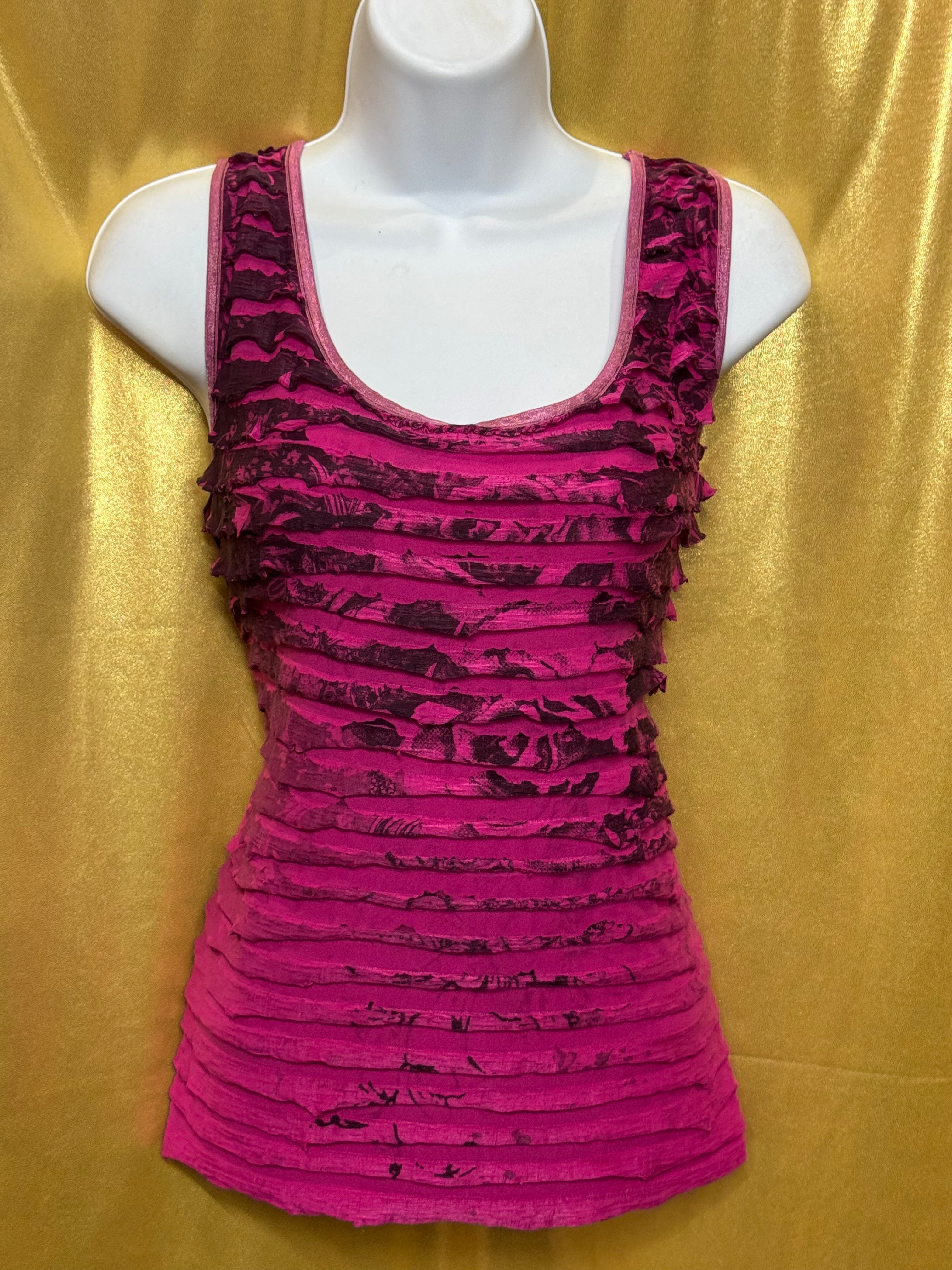Cato Hot Pink Ruffled Tank Top Size L Tiered Floral Sleeveless Blouse