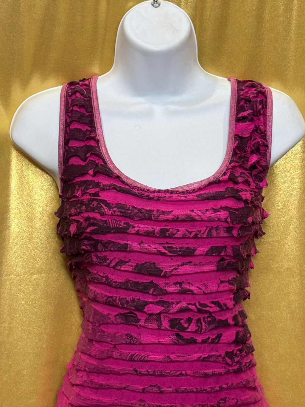 Cato Hot Pink Ruffled Tank Top Size L Tiered Floral Sleeveless Blouse