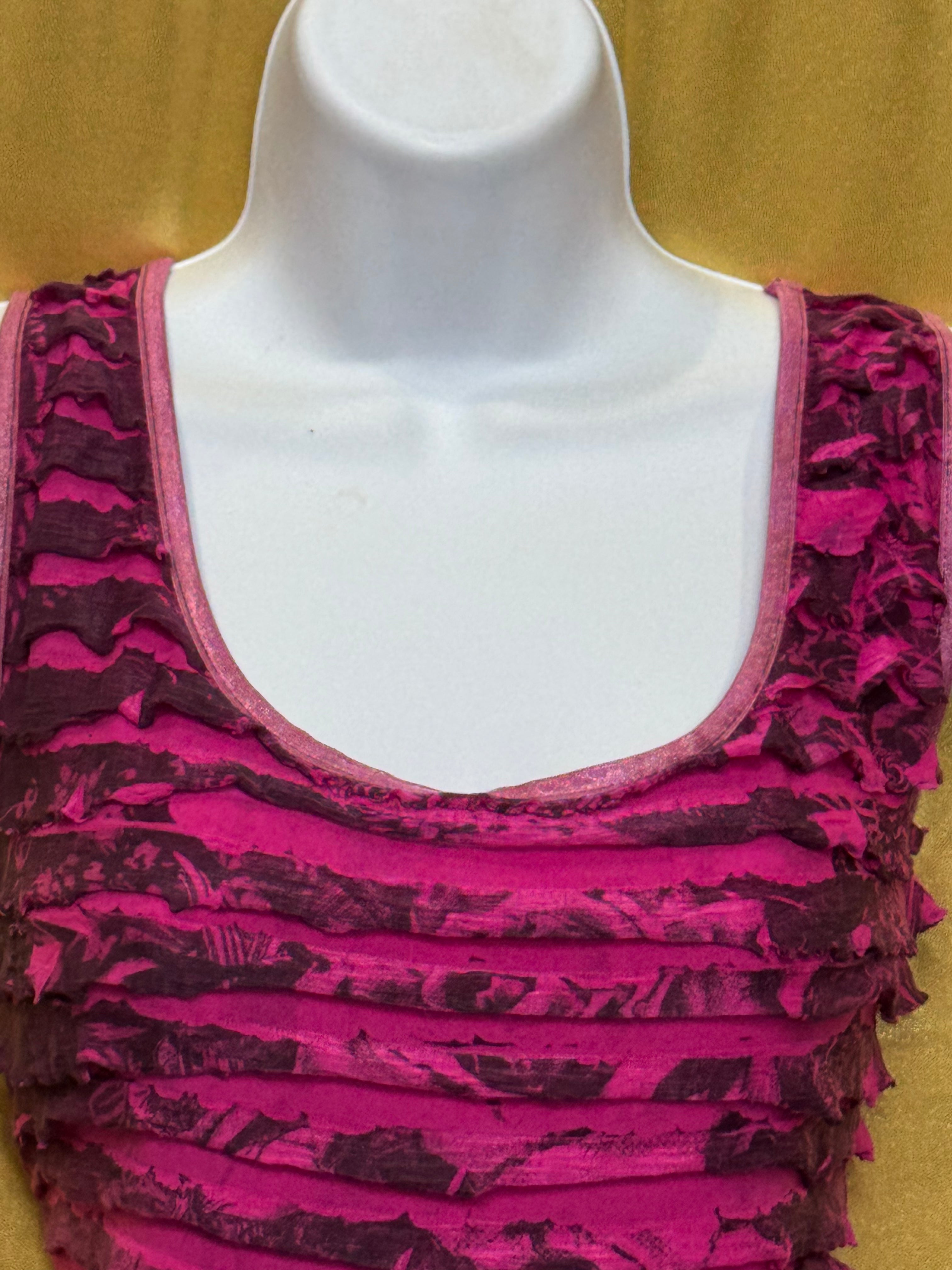 Cato Hot Pink Ruffled Tank Top Size L Tiered Floral Sleeveless Blouse