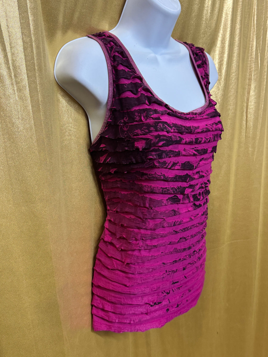 Cato Hot Pink Ruffled Tank Top Size L Tiered Floral Sleeveless Blouse