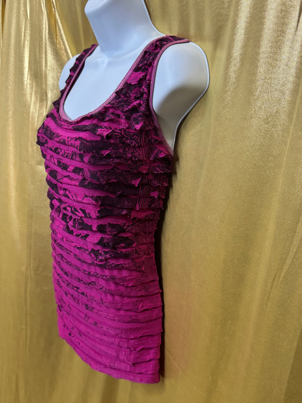 Cato Hot Pink Ruffled Tank Top Size L Tiered Floral Sleeveless Blouse