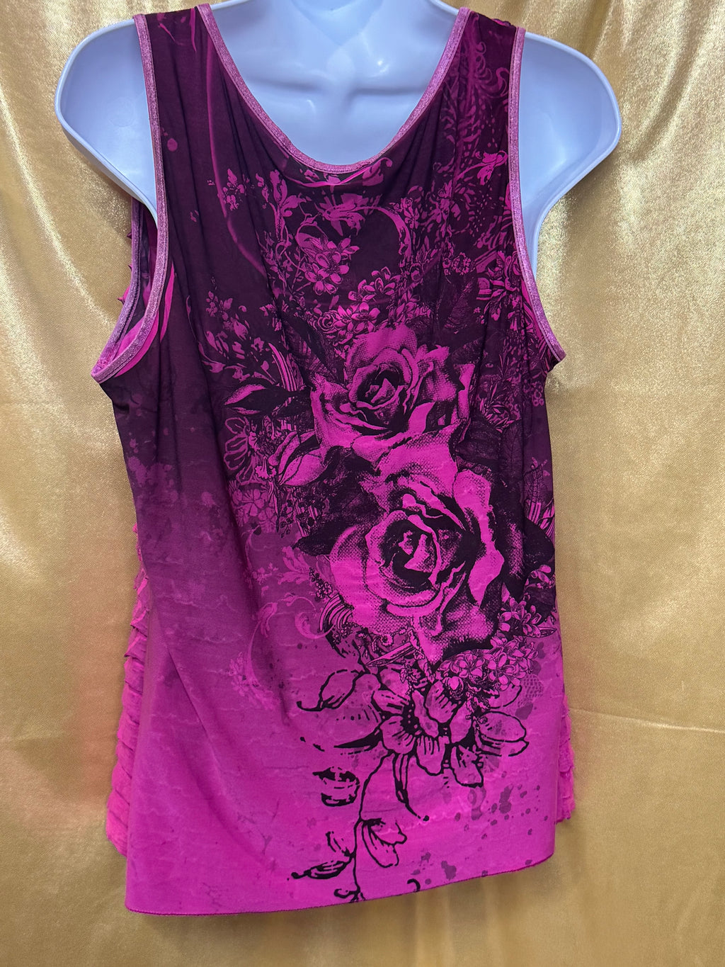 Cato Hot Pink Ruffled Tank Top Size L Tiered Floral Sleeveless Blouse