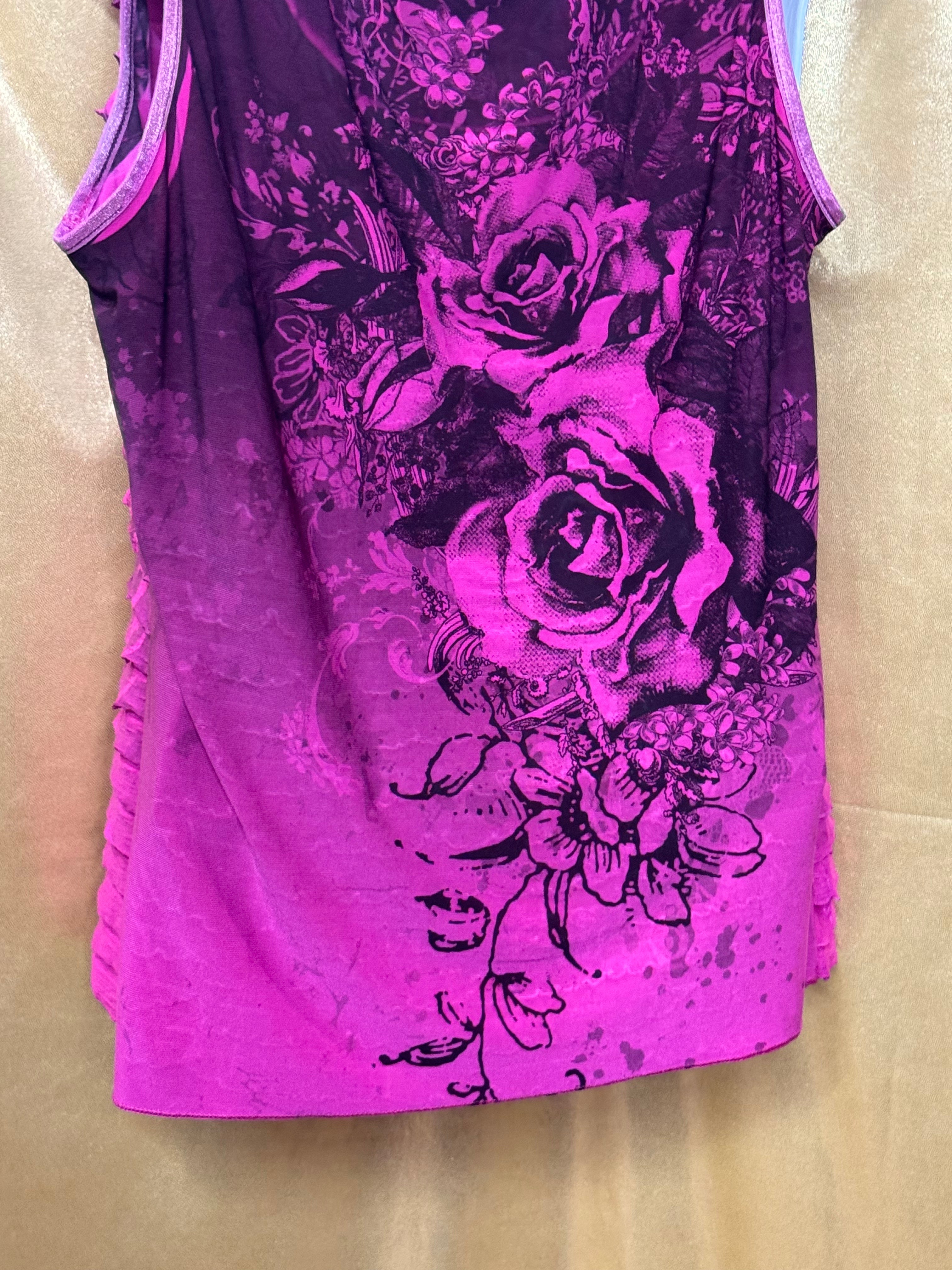 Cato Hot Pink Ruffled Tank Top Size L Tiered Floral Sleeveless Blouse