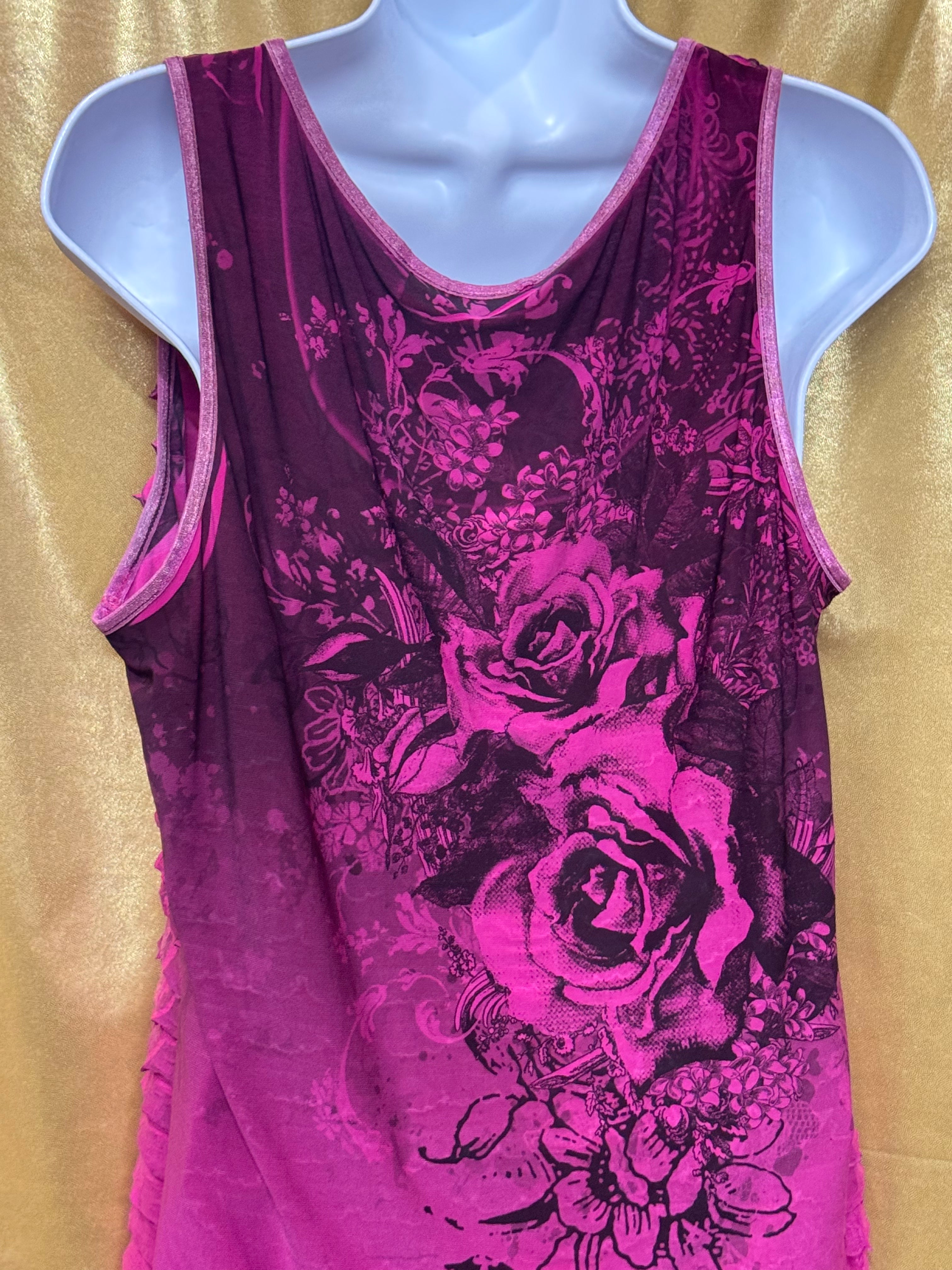 Cato Hot Pink Ruffled Tank Top Size L Tiered Floral Sleeveless Blouse