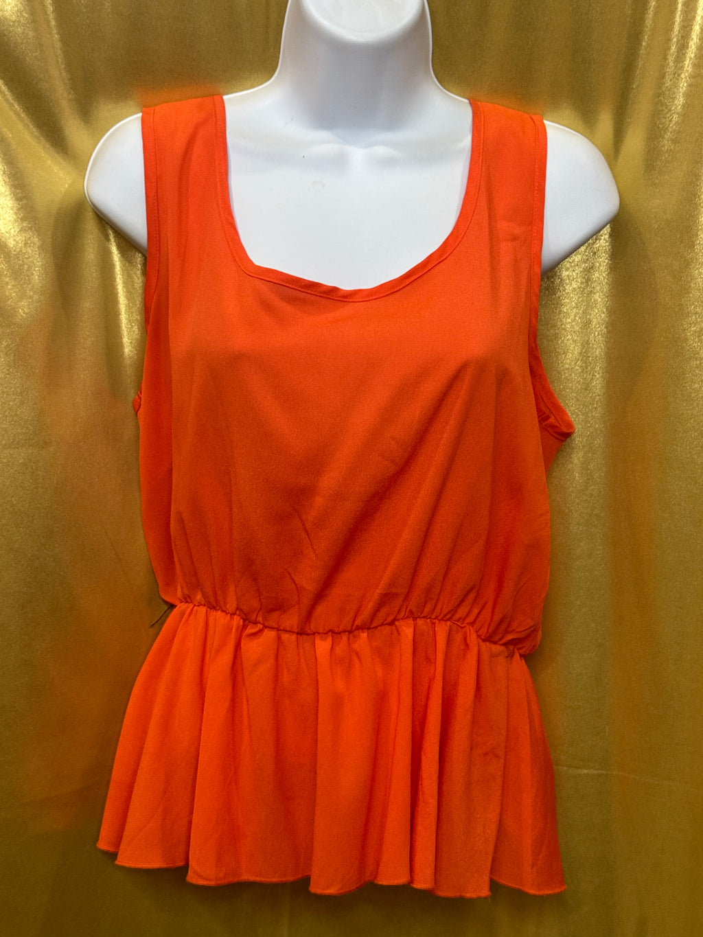 O'SHER Orange Sleeveless Peplum Top Size Large Made in USA