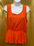 O'SHER Orange Sleeveless Peplum Top Size Large Made in USA