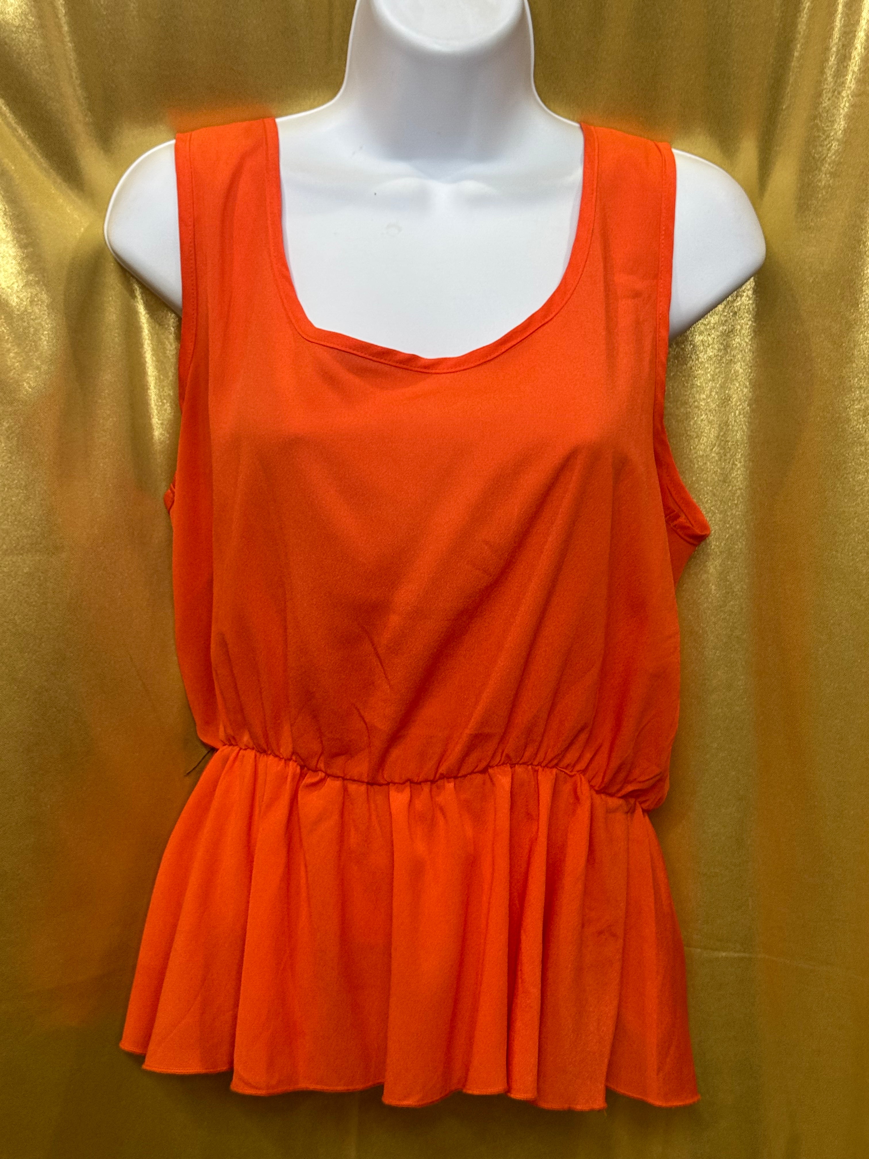 O'SHER Orange Sleeveless Peplum Top Size Large Made in USA
