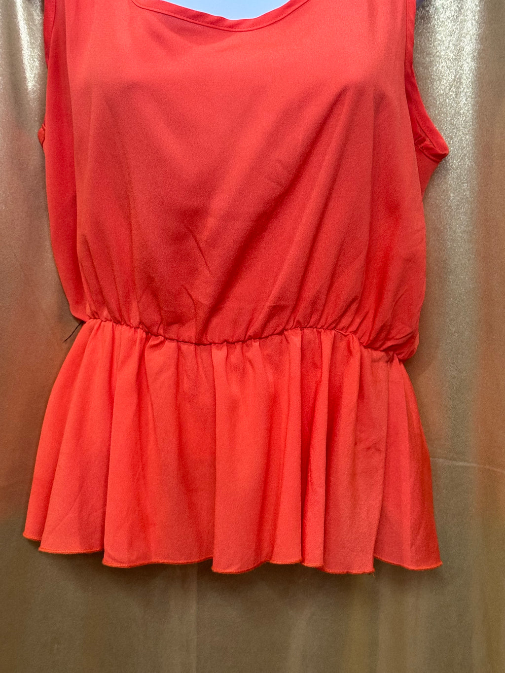 O'SHER Orange Sleeveless Peplum Top Size Large Made in USA