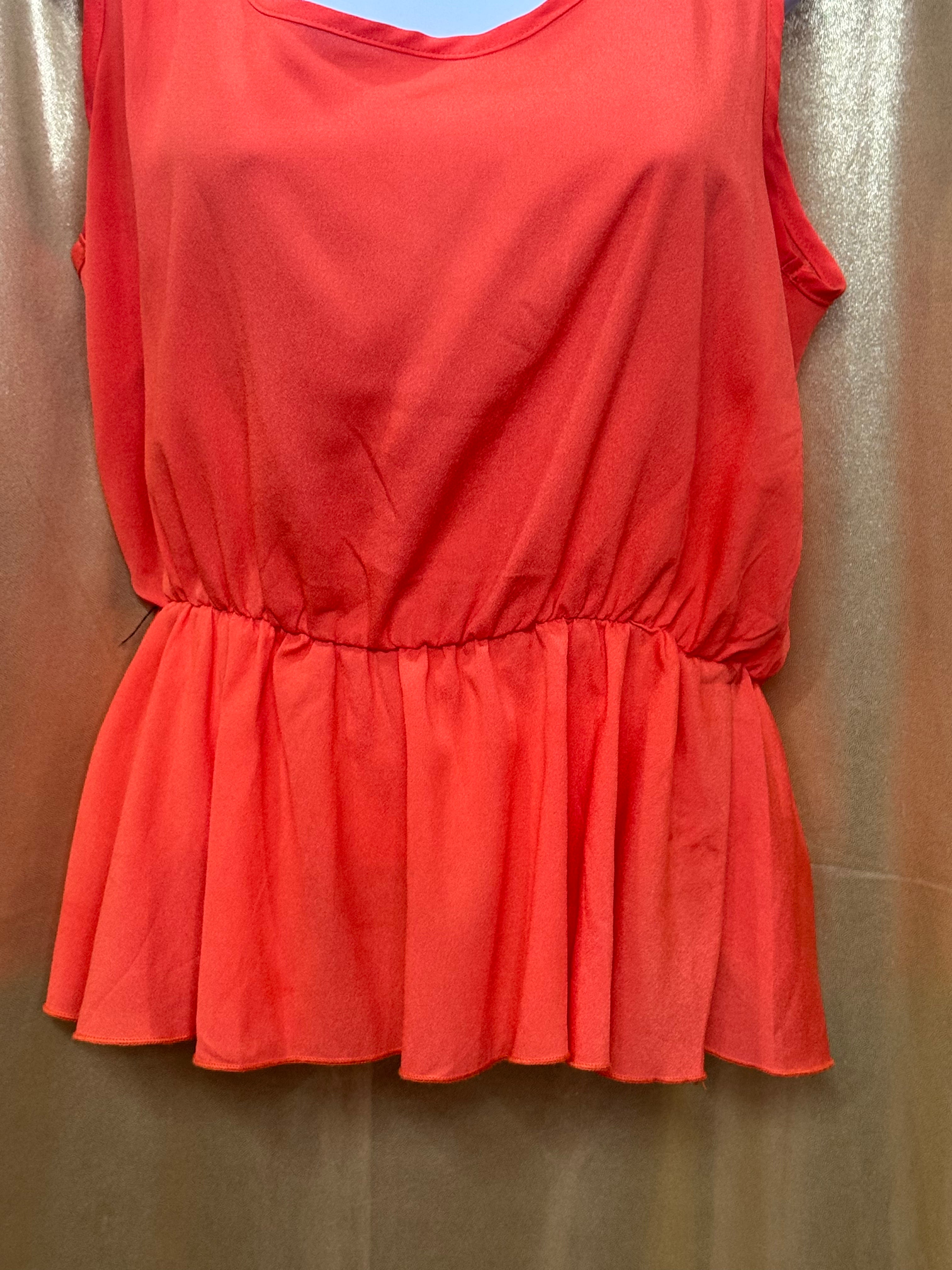 O'SHER Orange Sleeveless Peplum Top Size Large Made in USA