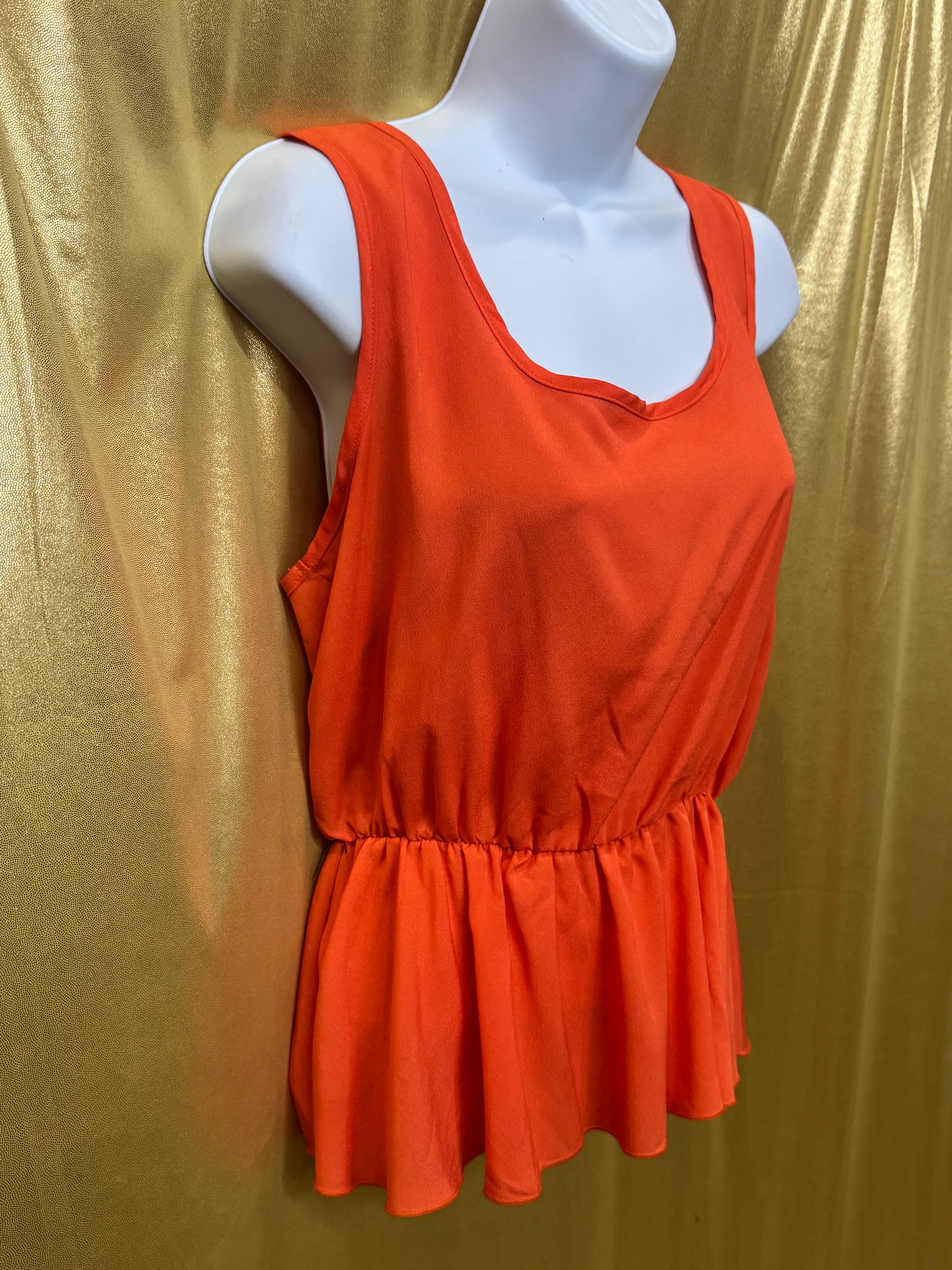 O'SHER Orange Sleeveless Peplum Top Size Large Made in USA