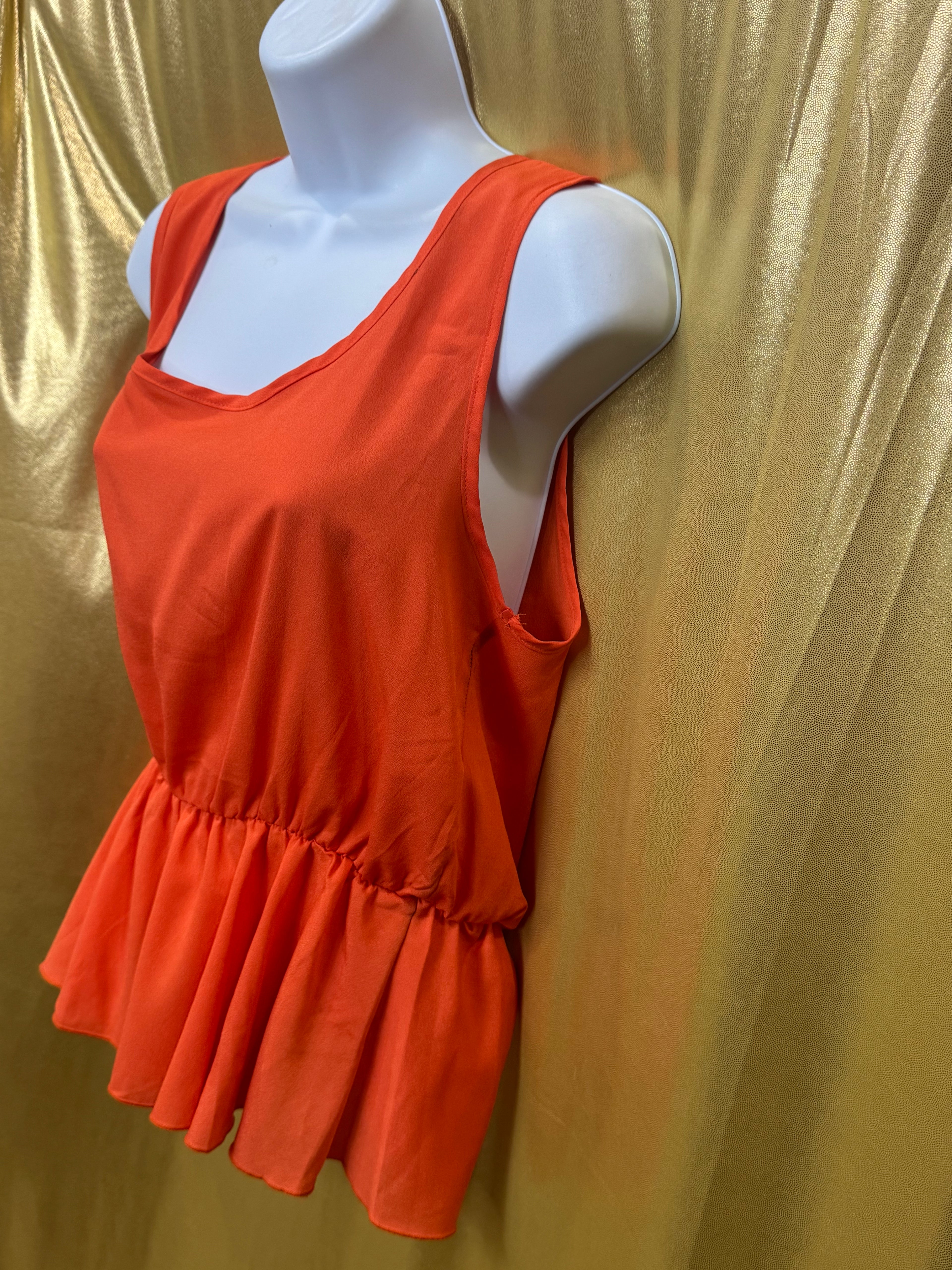 O'SHER Orange Sleeveless Peplum Top Size Large Made in USA