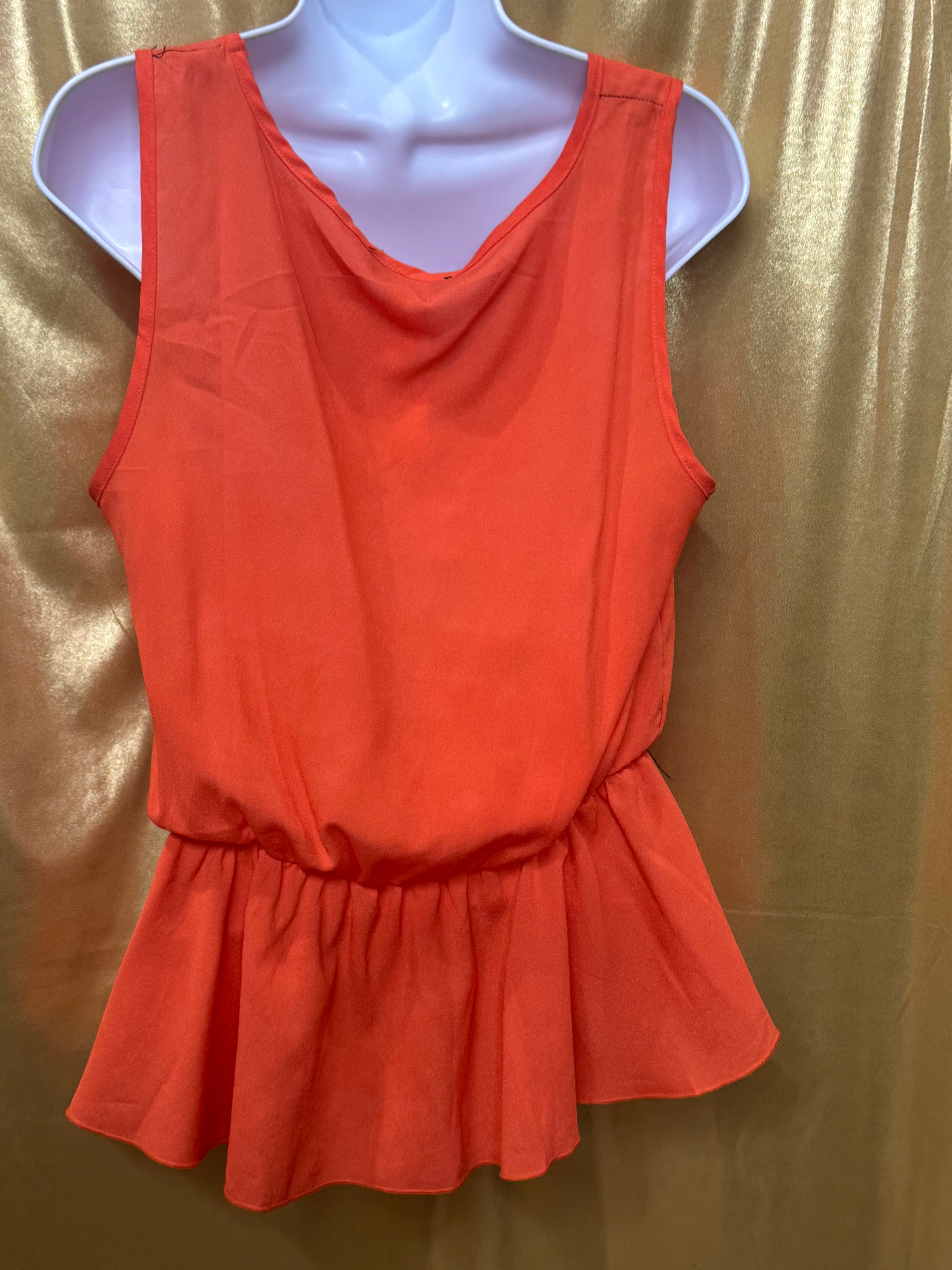 O'SHER Orange Sleeveless Peplum Top Size Large Made in USA