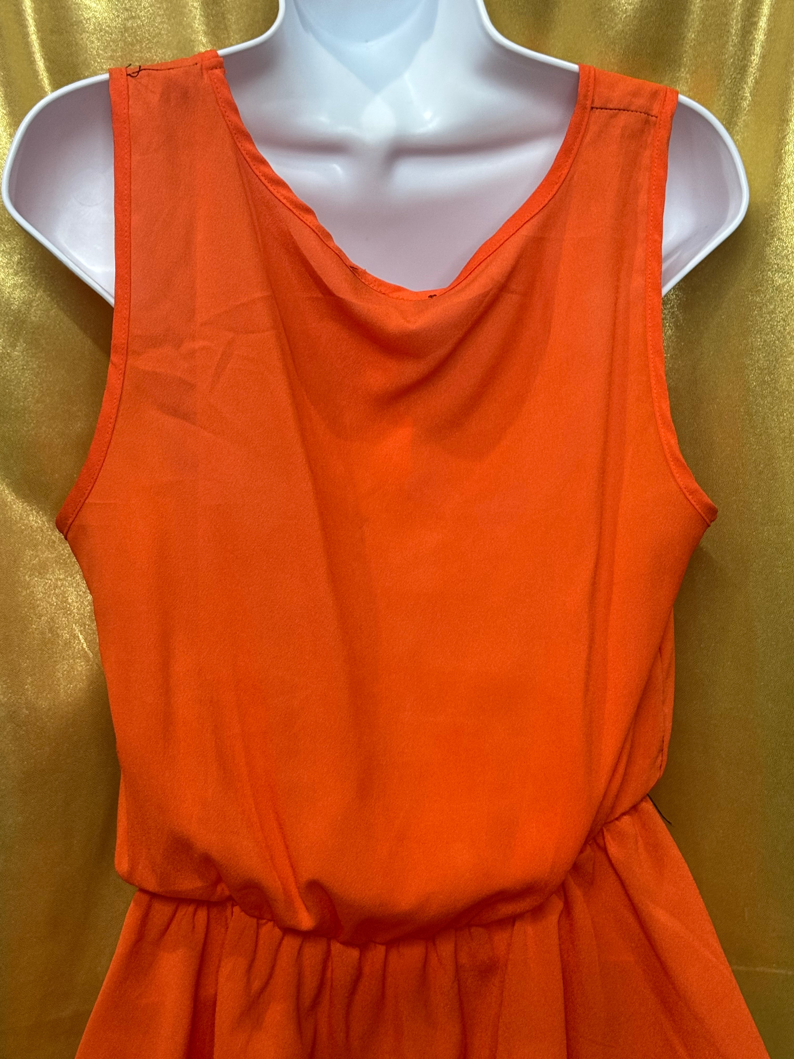 O'SHER Orange Sleeveless Peplum Top Size Large Made in USA