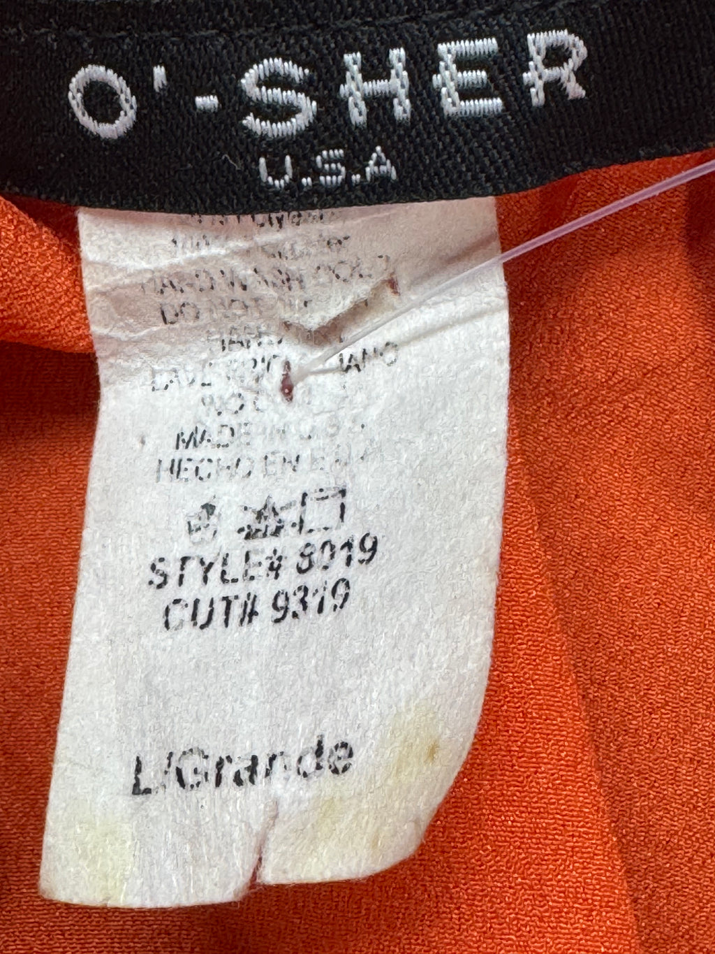 O'SHER Orange Sleeveless Peplum Top Size Large Made in USA