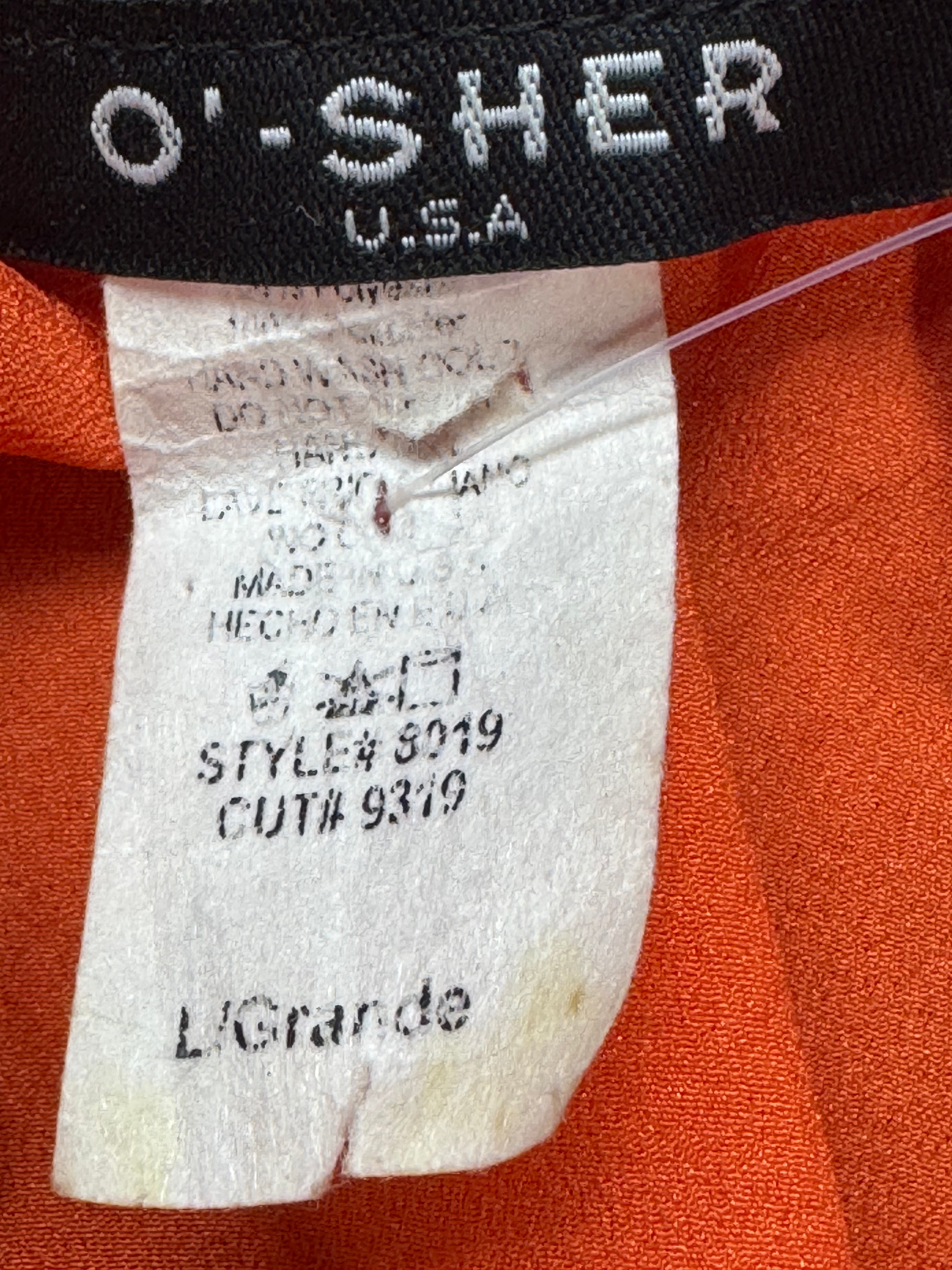 O'SHER Orange Sleeveless Peplum Top Size Large Made in USA