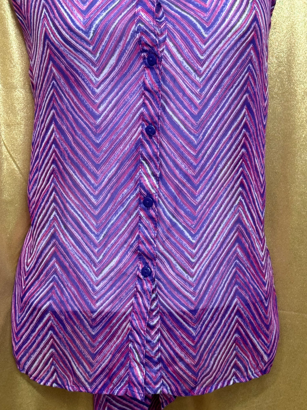 Cato Sheer Chevron Sleeveless Button Down Blouse Pink Purple Size Large