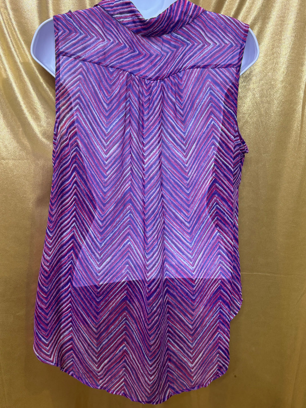 Cato Sheer Chevron Sleeveless Button Down Blouse Pink Purple Size Large