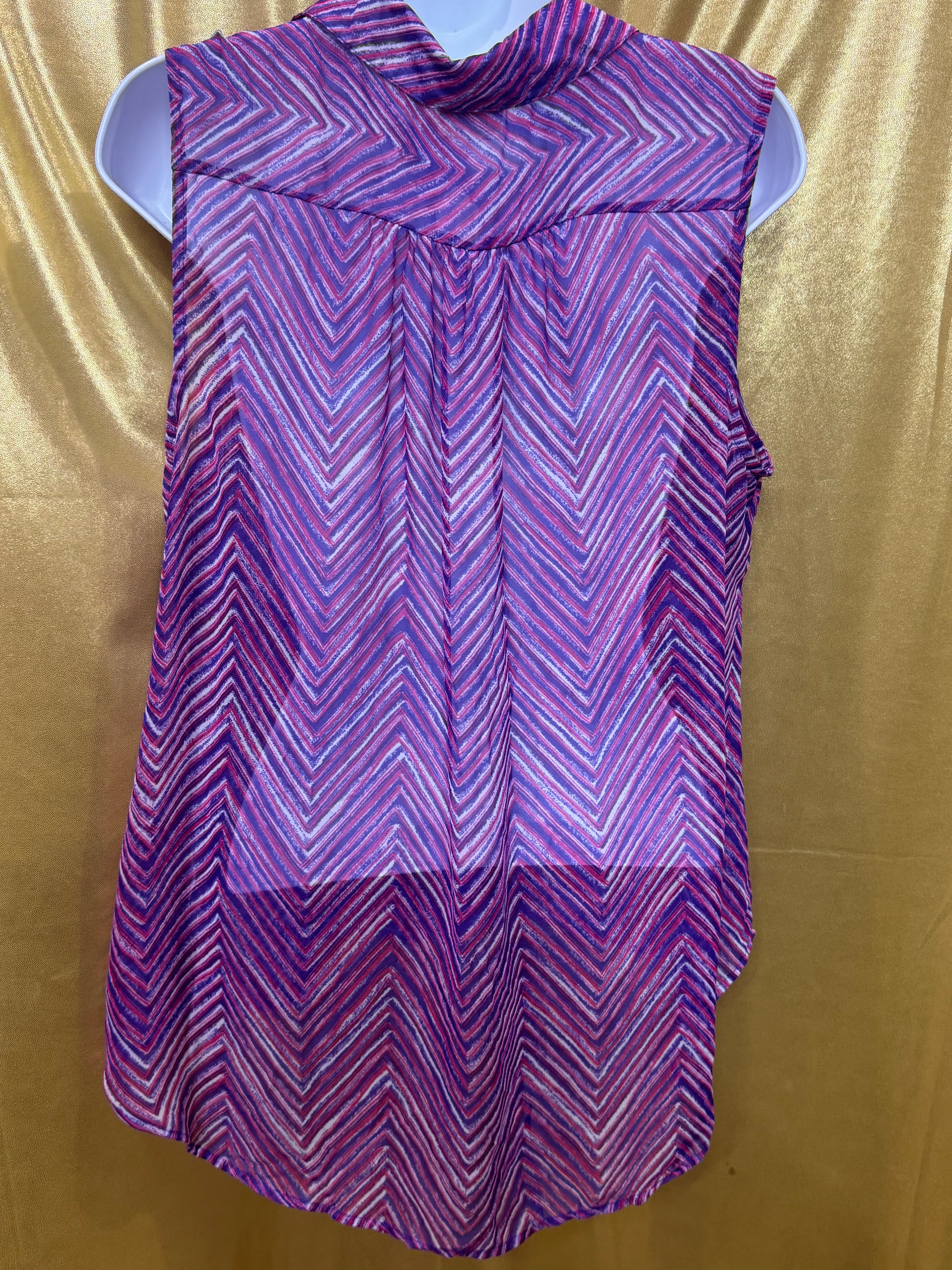 Cato Sheer Chevron Sleeveless Button Down Blouse Pink Purple Size Large