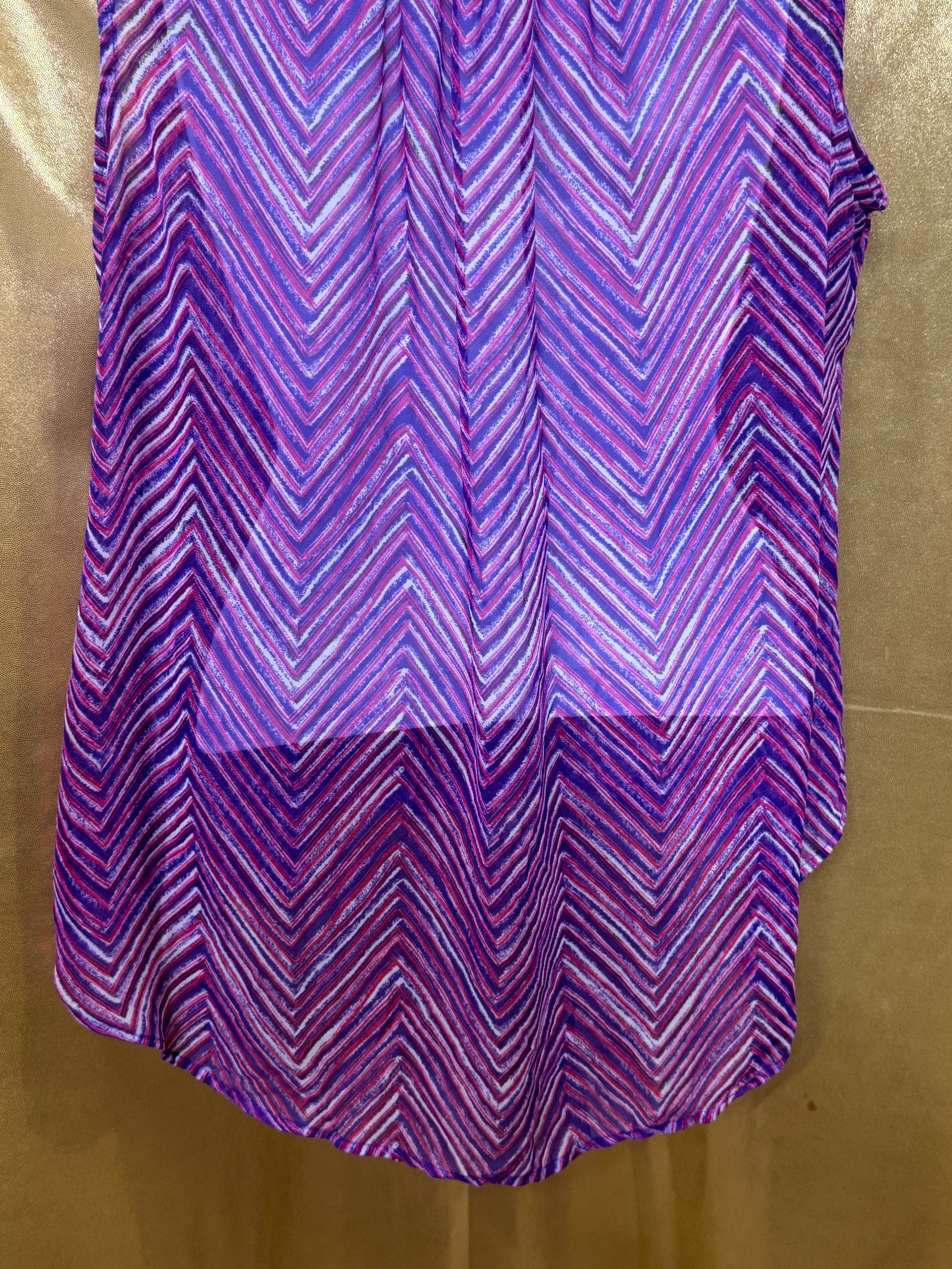 Cato Sheer Chevron Sleeveless Button Down Blouse Pink Purple Size Large