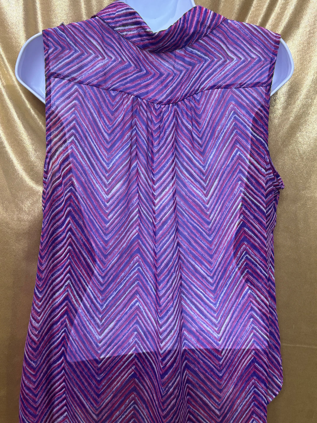 Cato Sheer Chevron Sleeveless Button Down Blouse Pink Purple Size Large