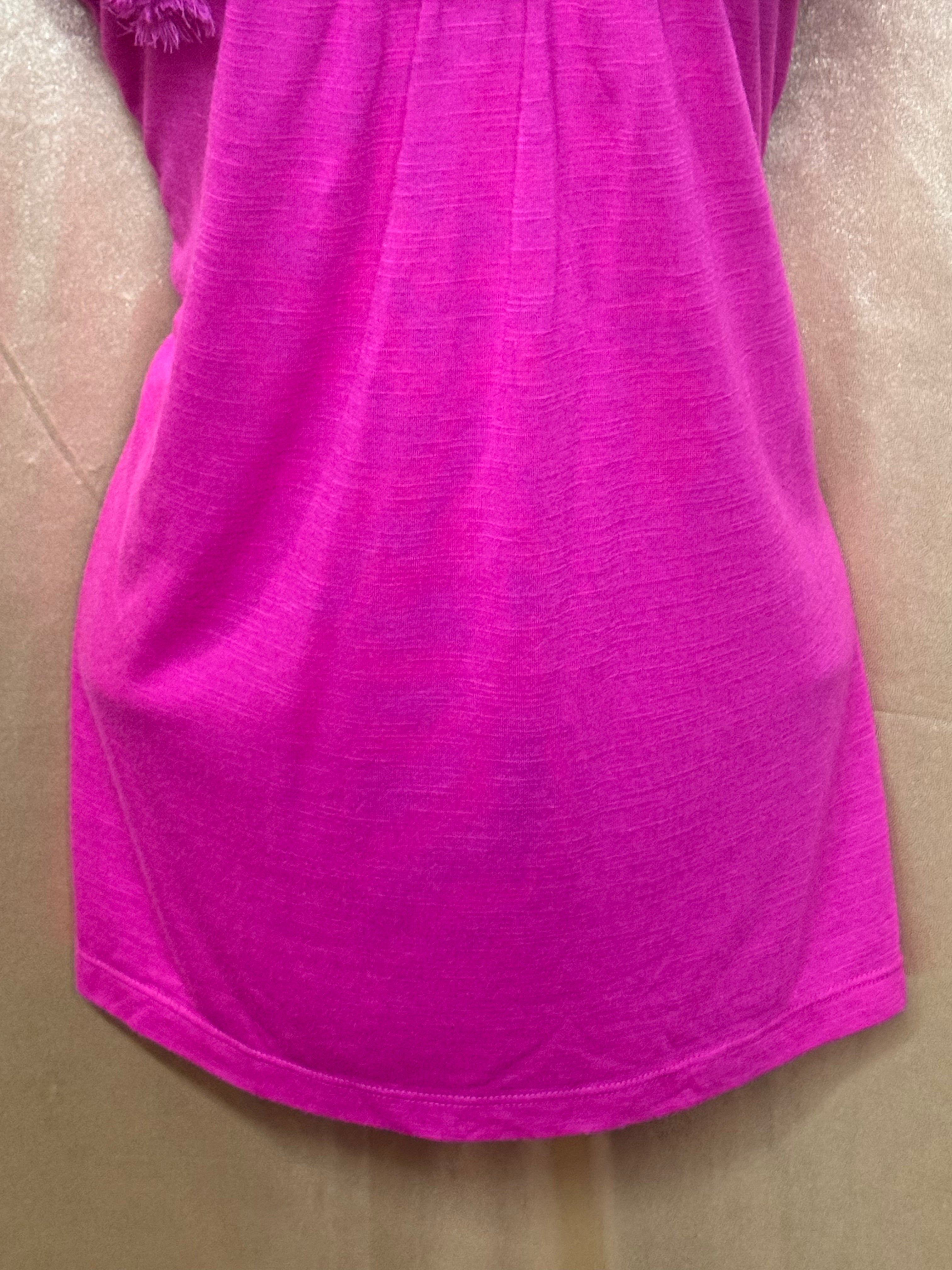 Cato Hot Pink Rosette Neck Ruffle Top - Size L