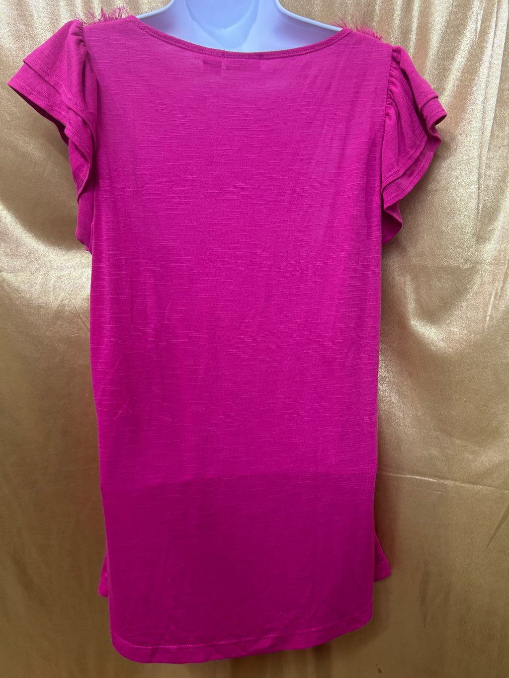 Cato Hot Pink Rosette Neck Ruffle Top - Size L