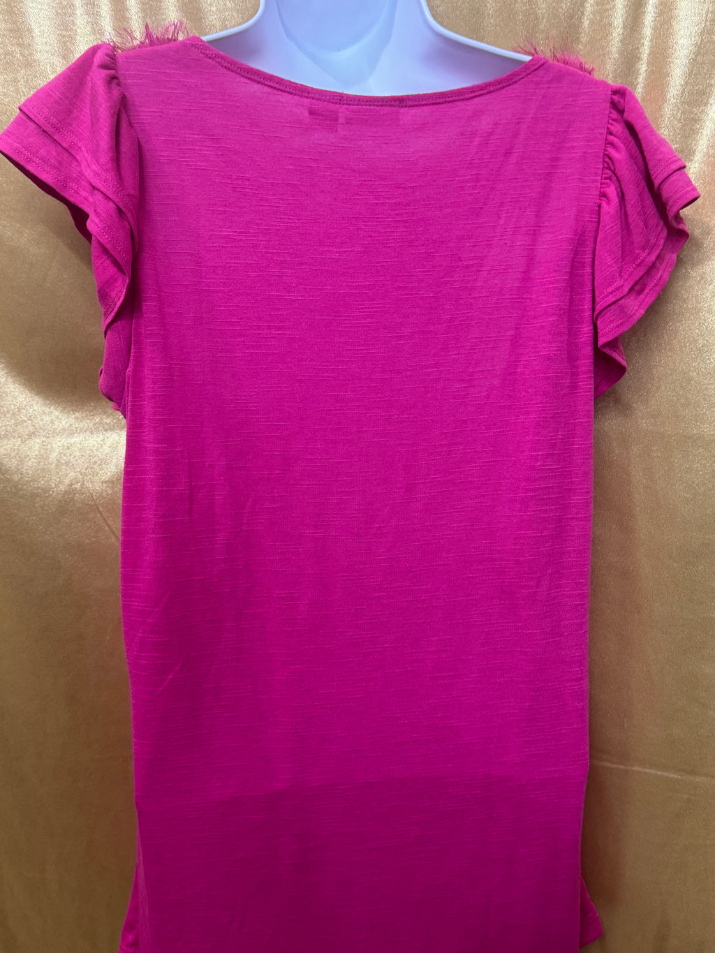 Cato Hot Pink Rosette Neck Ruffle Top - Size L
