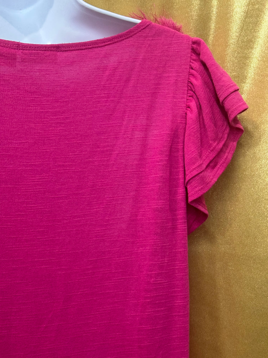 Cato Hot Pink Rosette Neck Ruffle Top - Size L