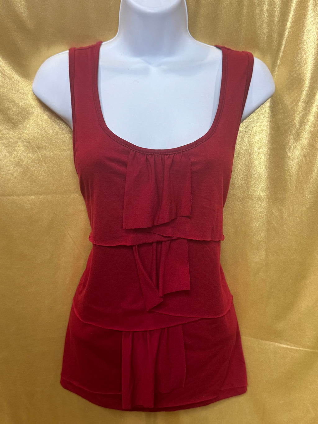 Talbots Red Tiered Ruffle Tank Top Size L Polyester Rayon Blend 🌟