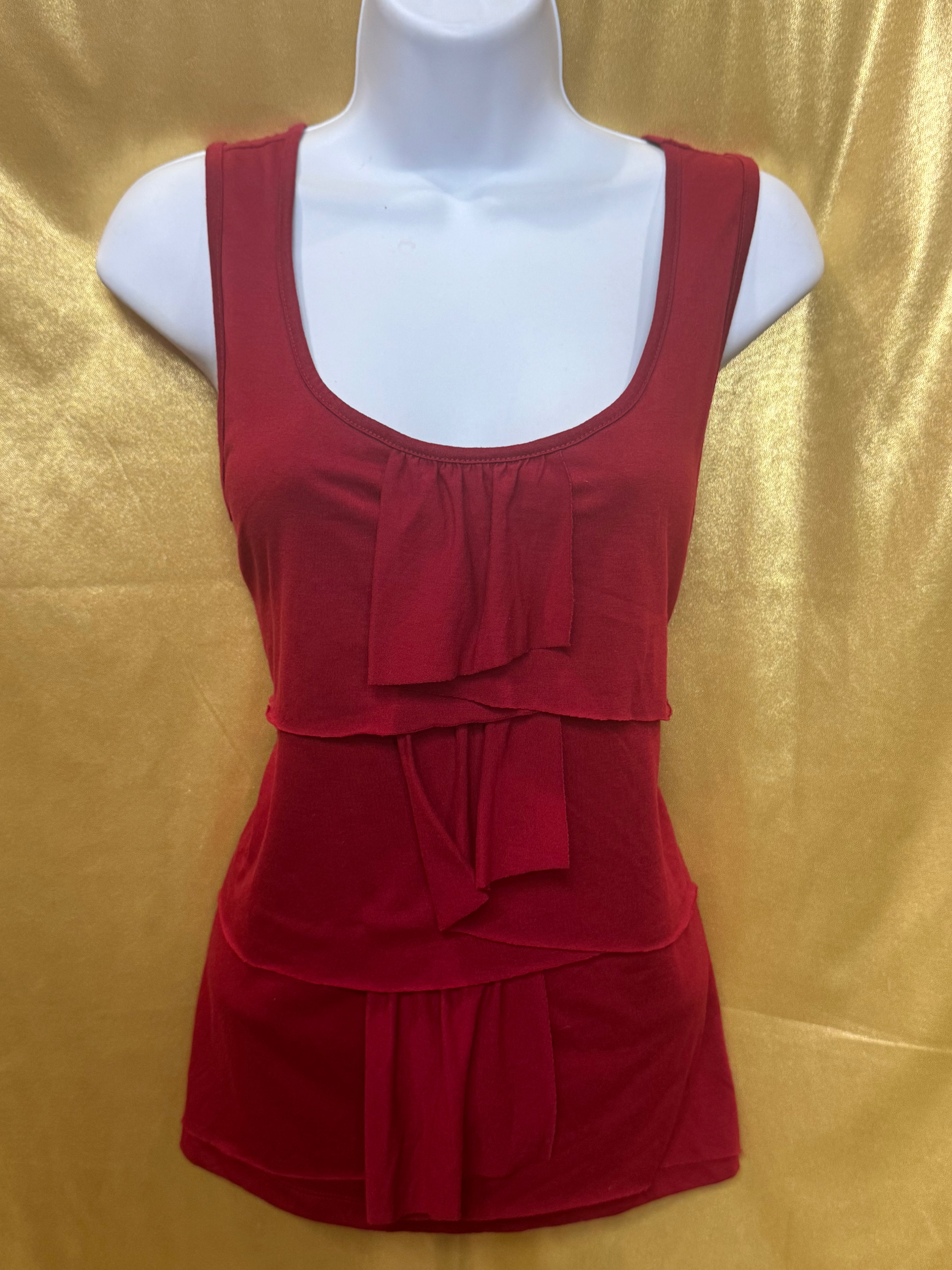 Talbots Red Tiered Ruffle Tank Top Size L Polyester Rayon Blend 🌟