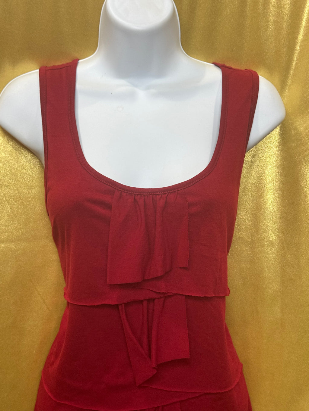 Talbots Red Tiered Ruffle Tank Top Size L Polyester Rayon Blend 🌟