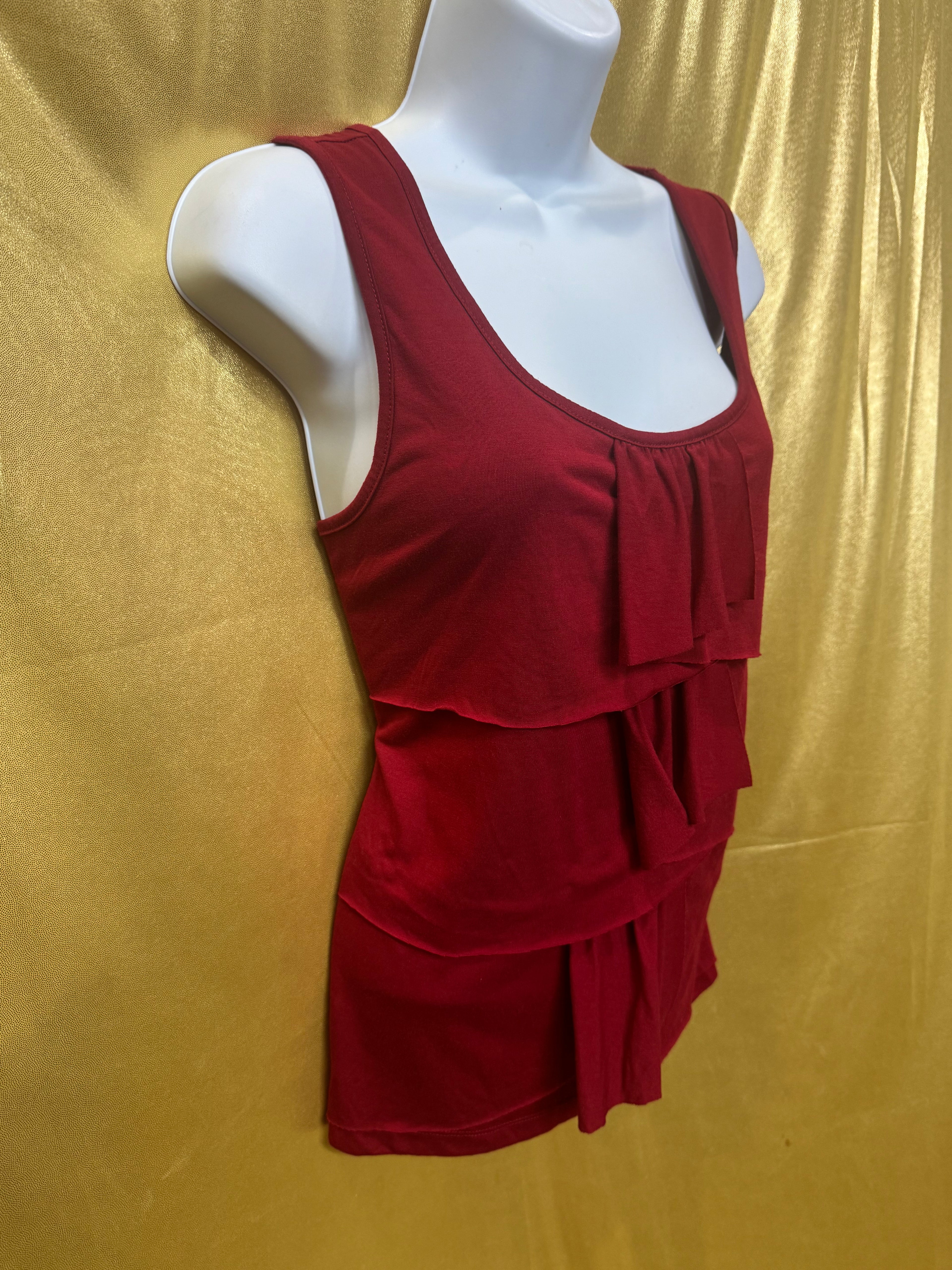 Talbots Red Tiered Ruffle Tank Top Size L Polyester Rayon Blend 🌟