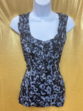 Halogen Blue Gray Leopard Print Ruffle Tank Top L Large Petite LP Nylon