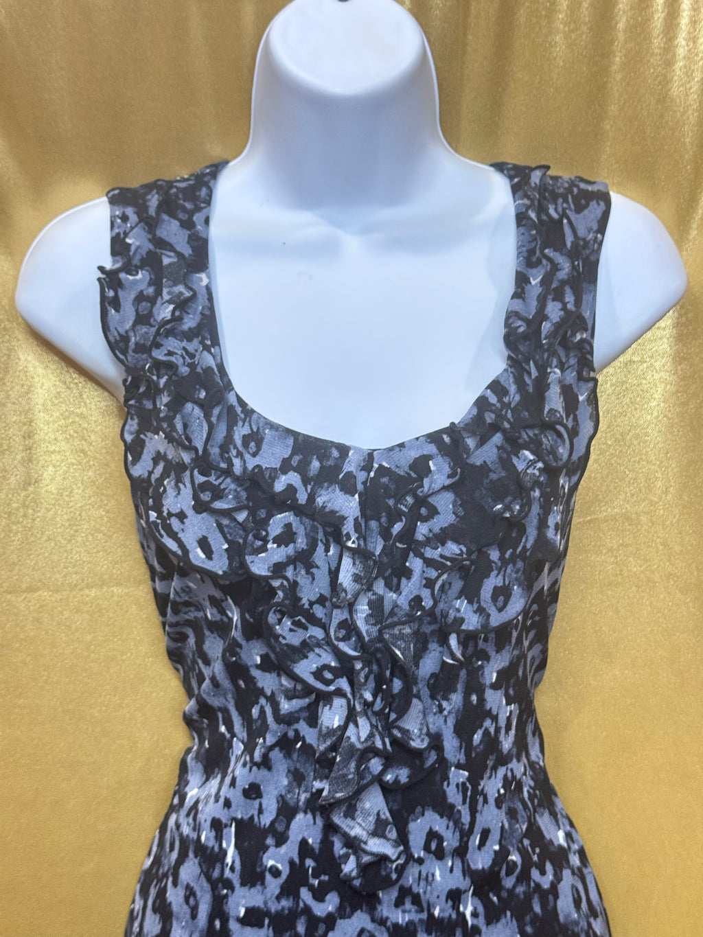 Halogen Blue Gray Leopard Print Ruffle Tank Top L Large Petite LP Nylon