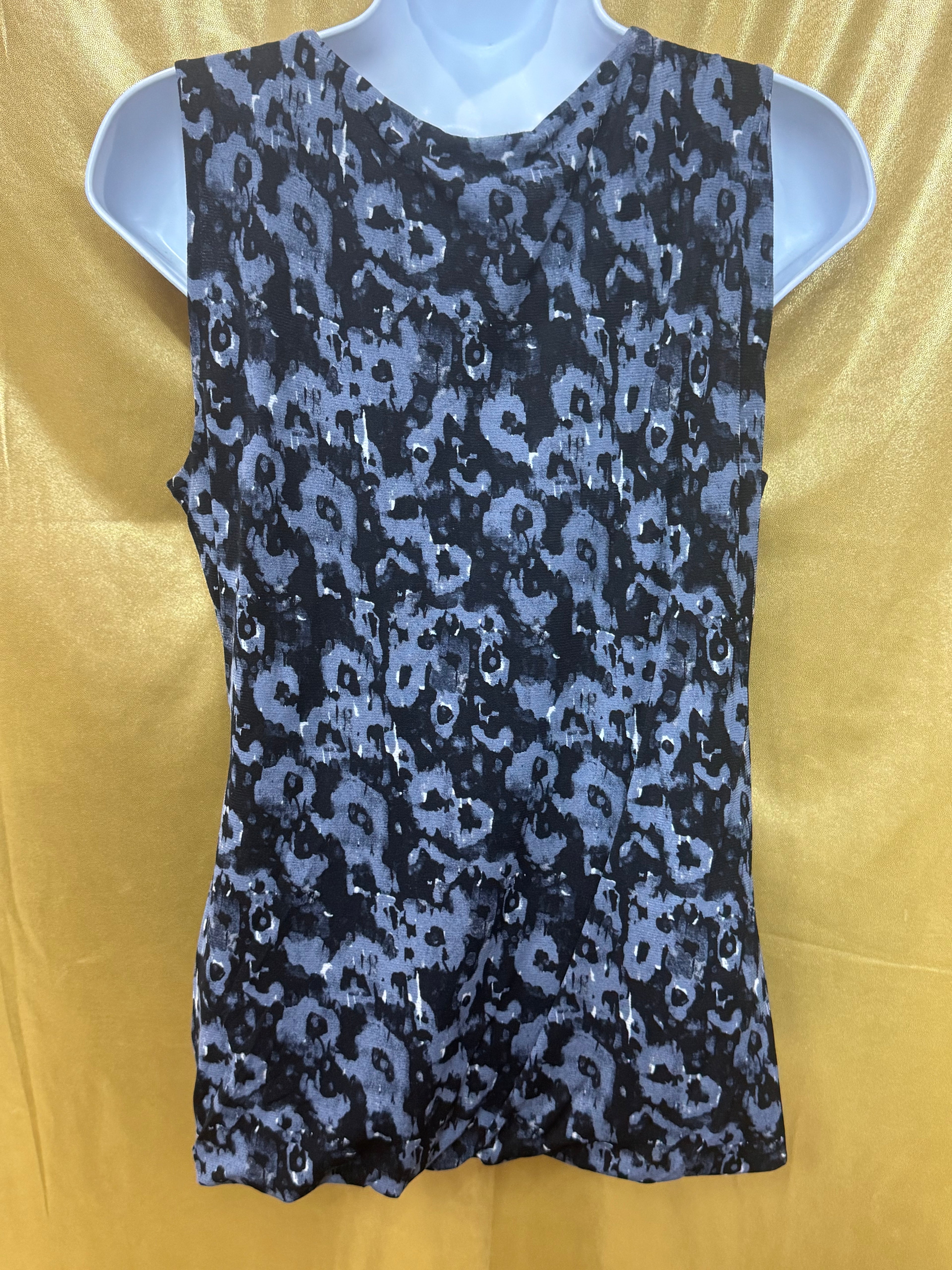 Halogen Blue Gray Leopard Print Ruffle Tank Top L Large Petite LP Nylon