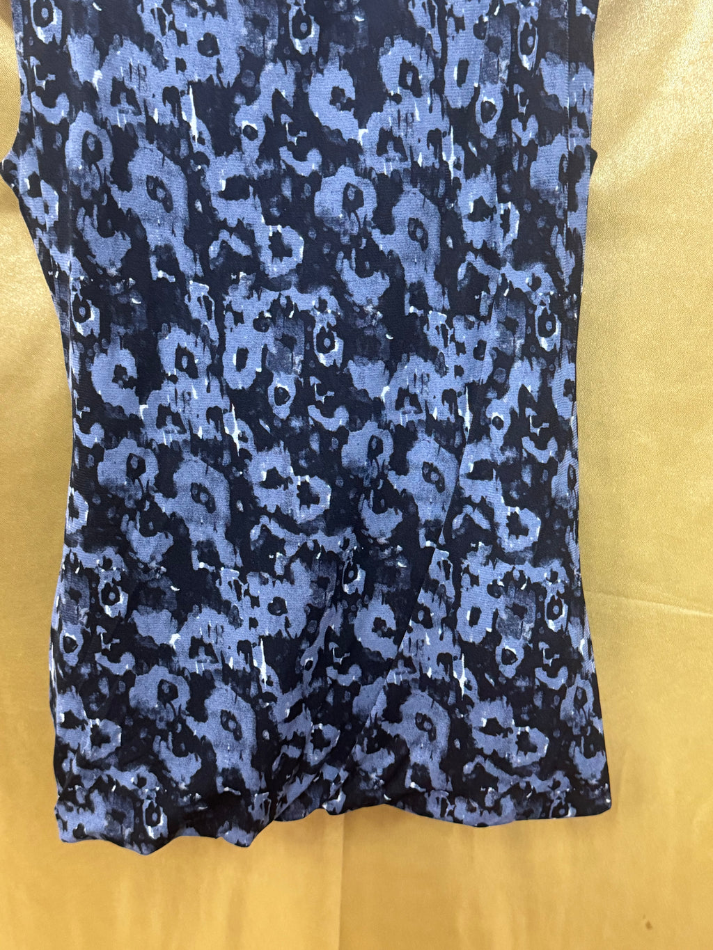Halogen Blue Gray Leopard Print Ruffle Tank Top L Large Petite LP Nylon