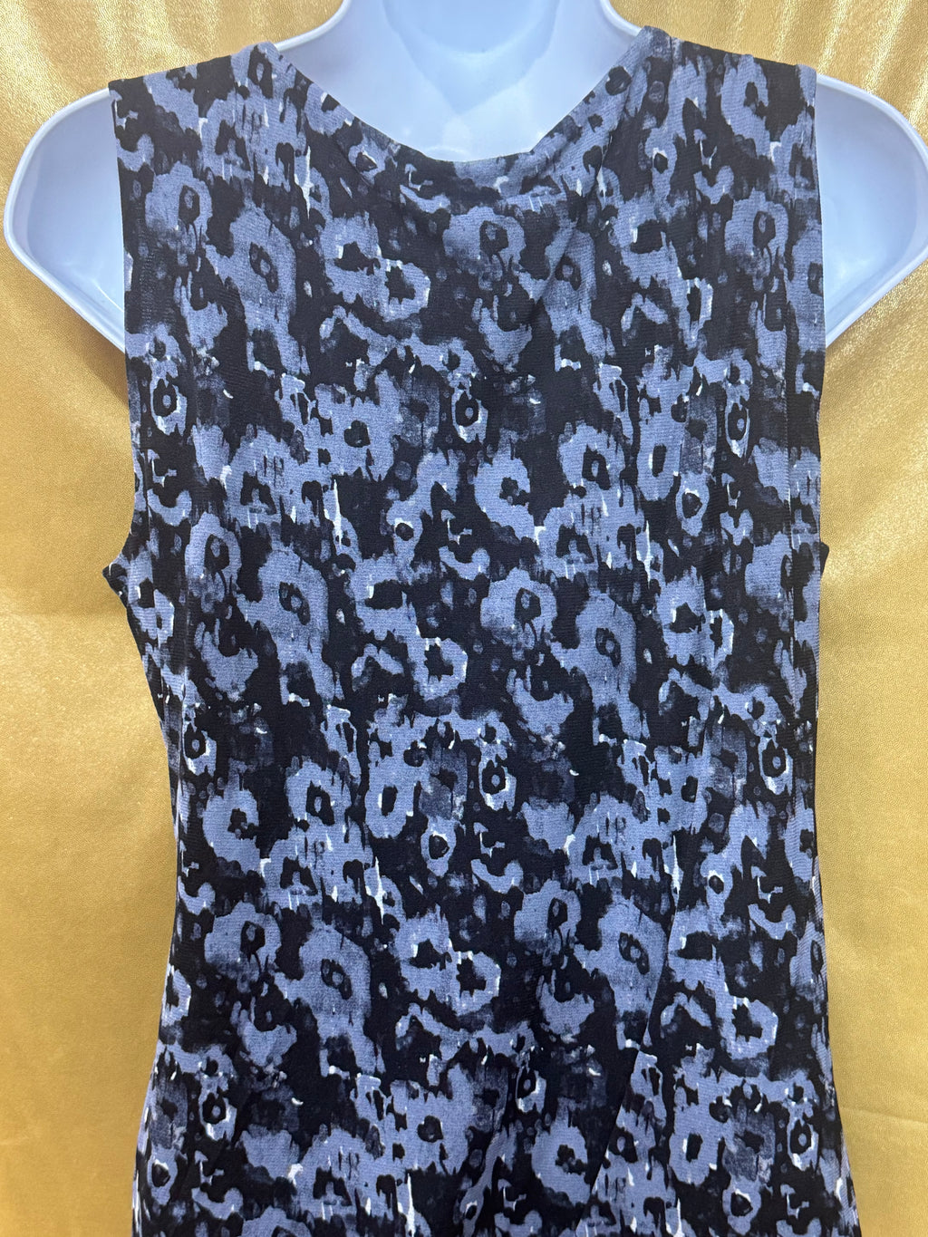 Halogen Blue Gray Leopard Print Ruffle Tank Top L Large Petite LP Nylon